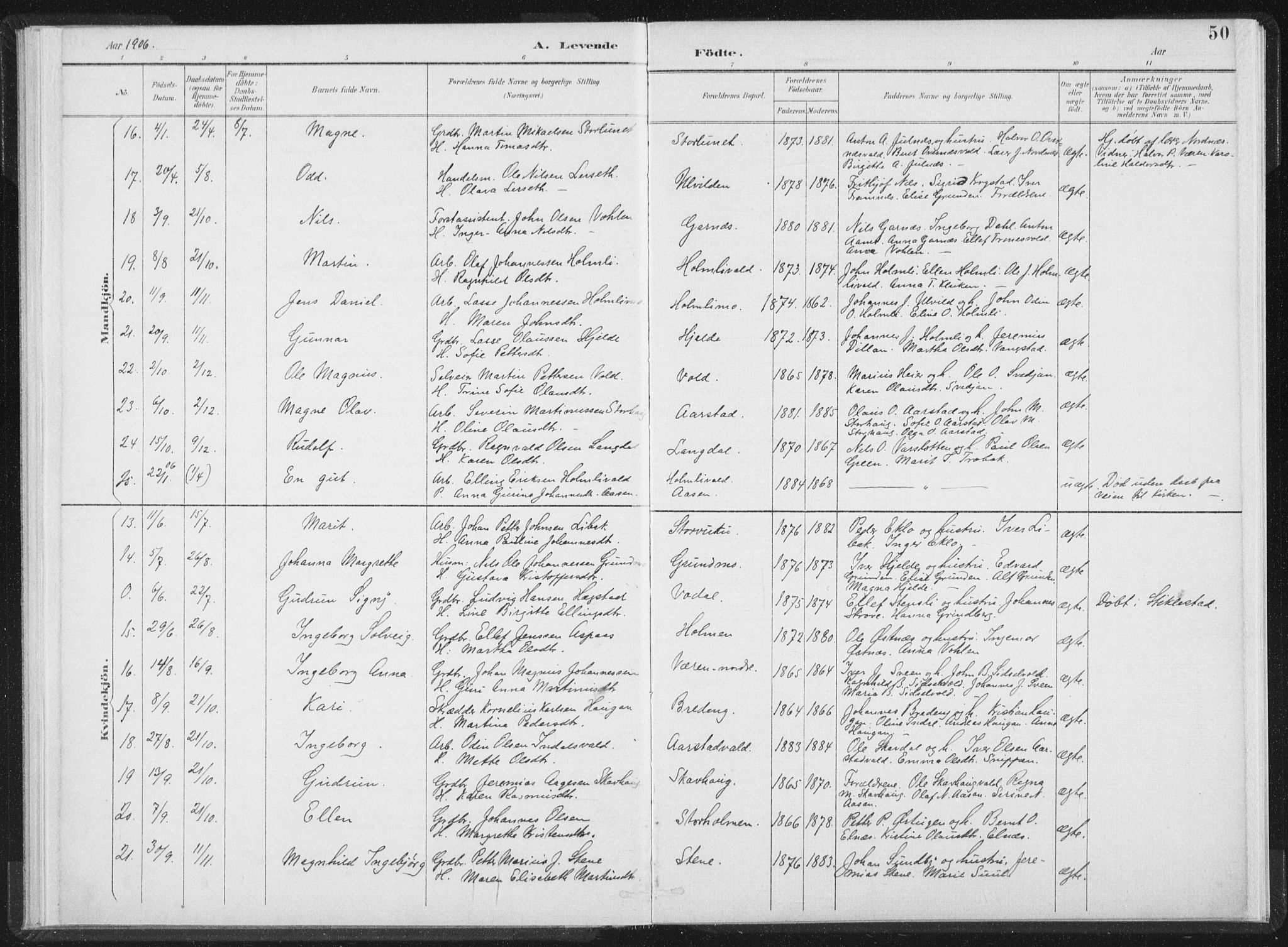 Ministerialprotokoller, klokkerbøker og fødselsregistre - Nord-Trøndelag, SAT/A-1458/724/L0263: Parish register (official) no. 724A01, 1891-1907, p. 50