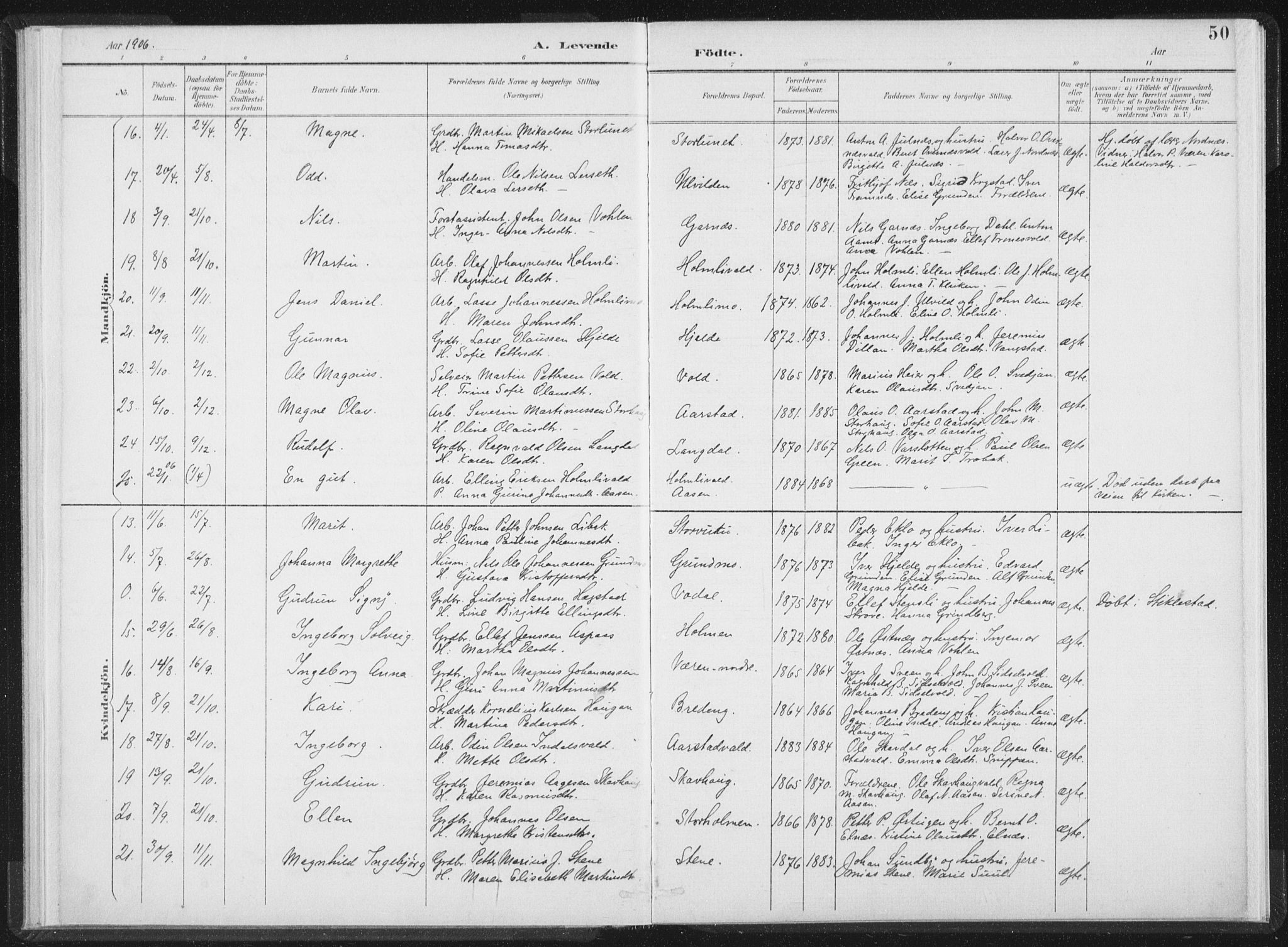 Ministerialprotokoller, klokkerbøker og fødselsregistre - Nord-Trøndelag, AV/SAT-A-1458/724/L0263: Parish register (official) no. 724A01, 1891-1907, p. 50