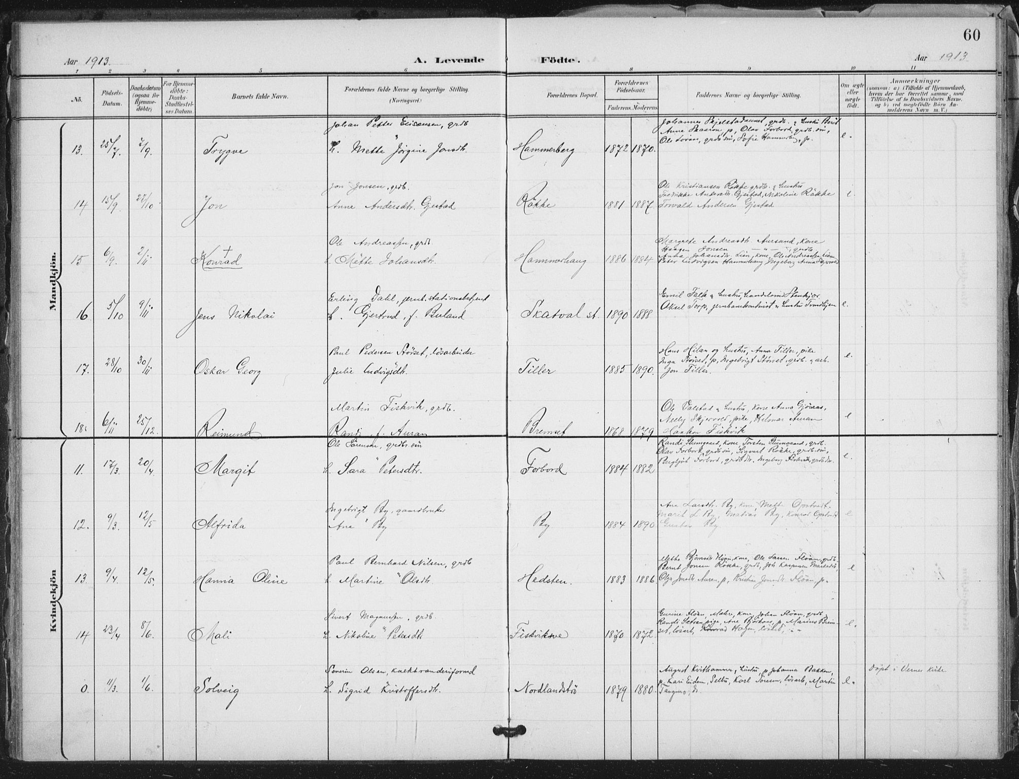 Ministerialprotokoller, klokkerbøker og fødselsregistre - Nord-Trøndelag, AV/SAT-A-1458/712/L0101: Parish register (official) no. 712A02, 1901-1916, p. 60