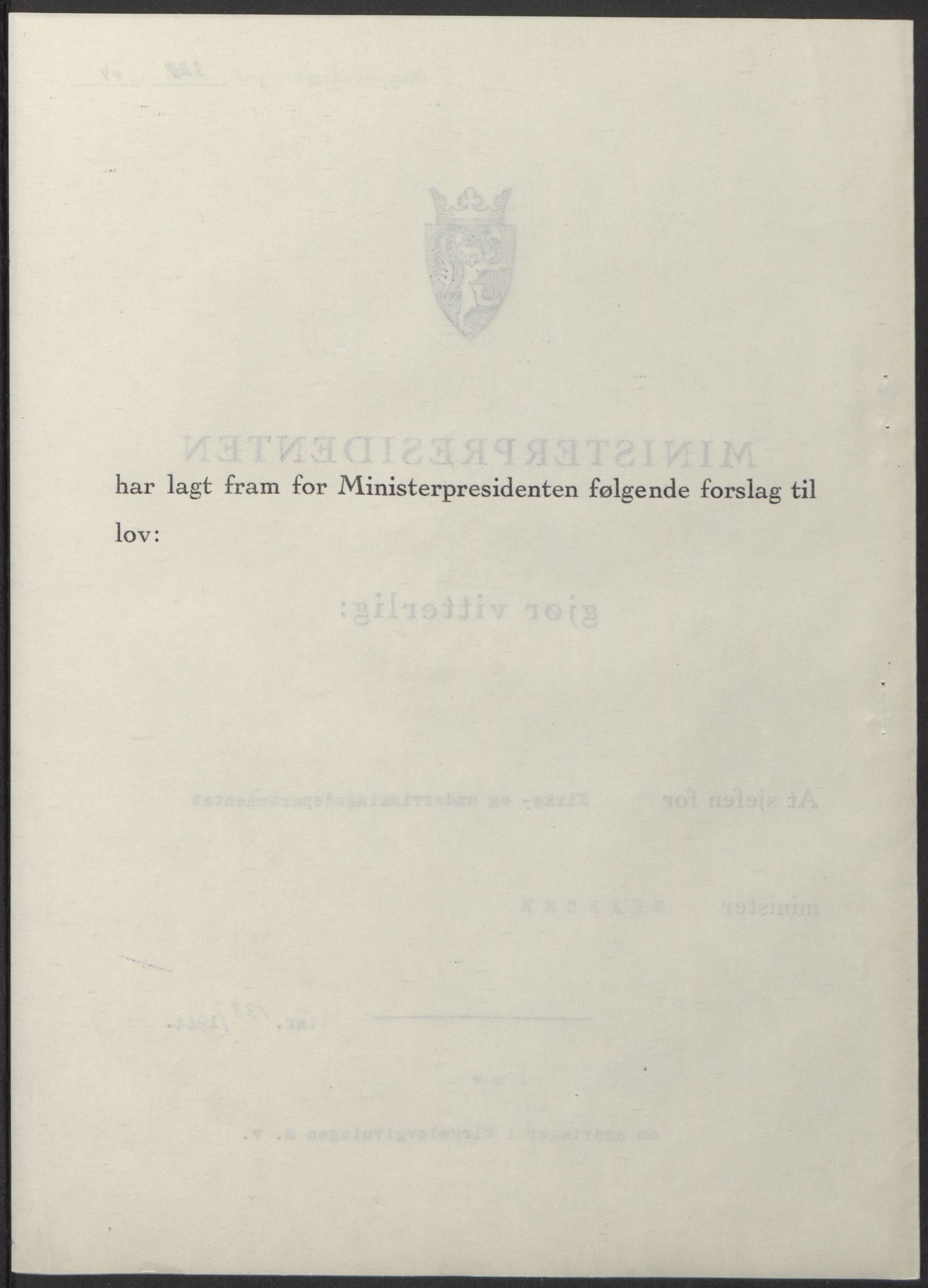 NS-administrasjonen 1940-1945 (Statsrådsekretariatet, de kommisariske statsråder mm), AV/RA-S-4279/D/Db/L0100: Lover, 1944, p. 644