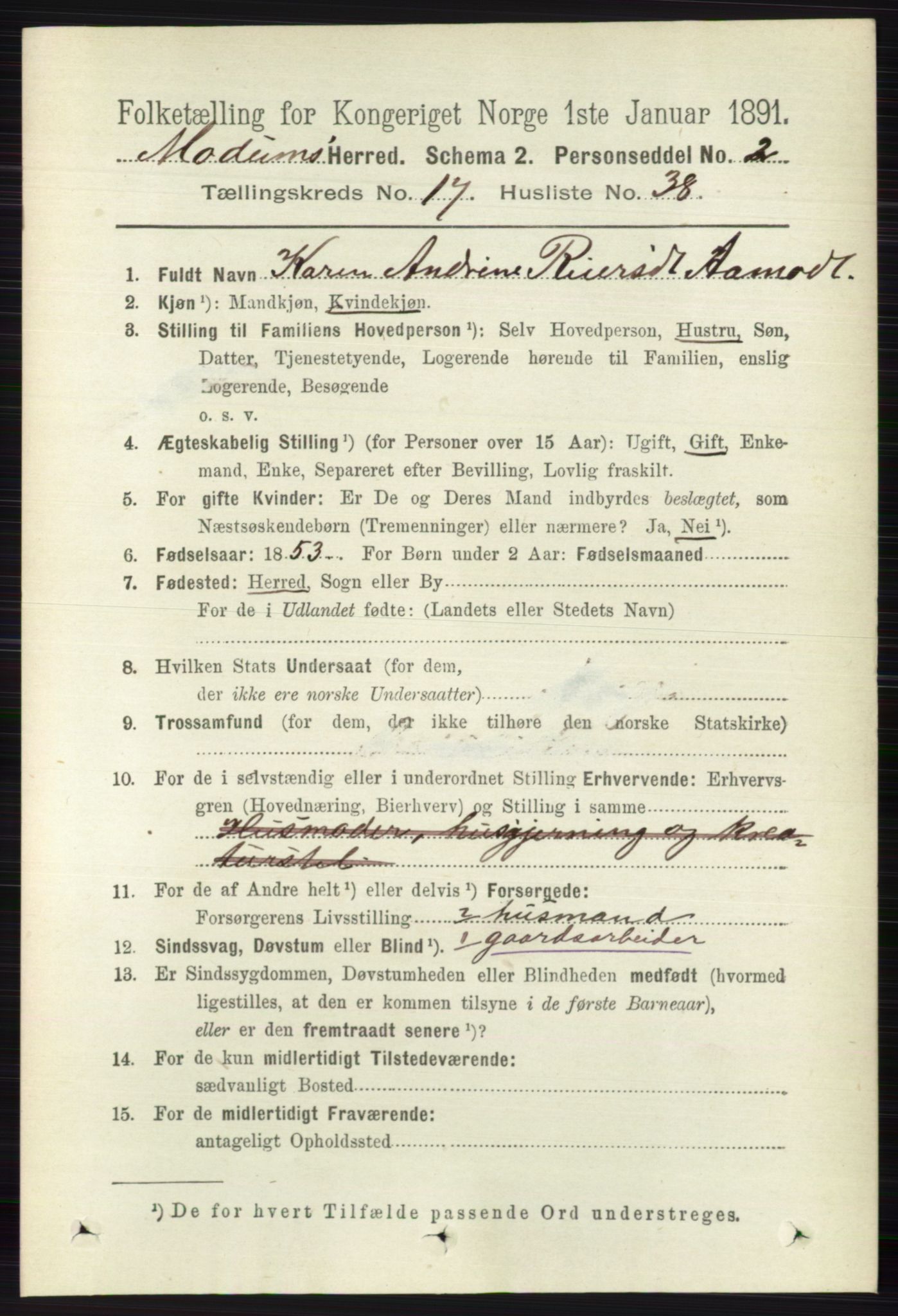 RA, 1891 census for 0623 Modum, 1891, p. 6830