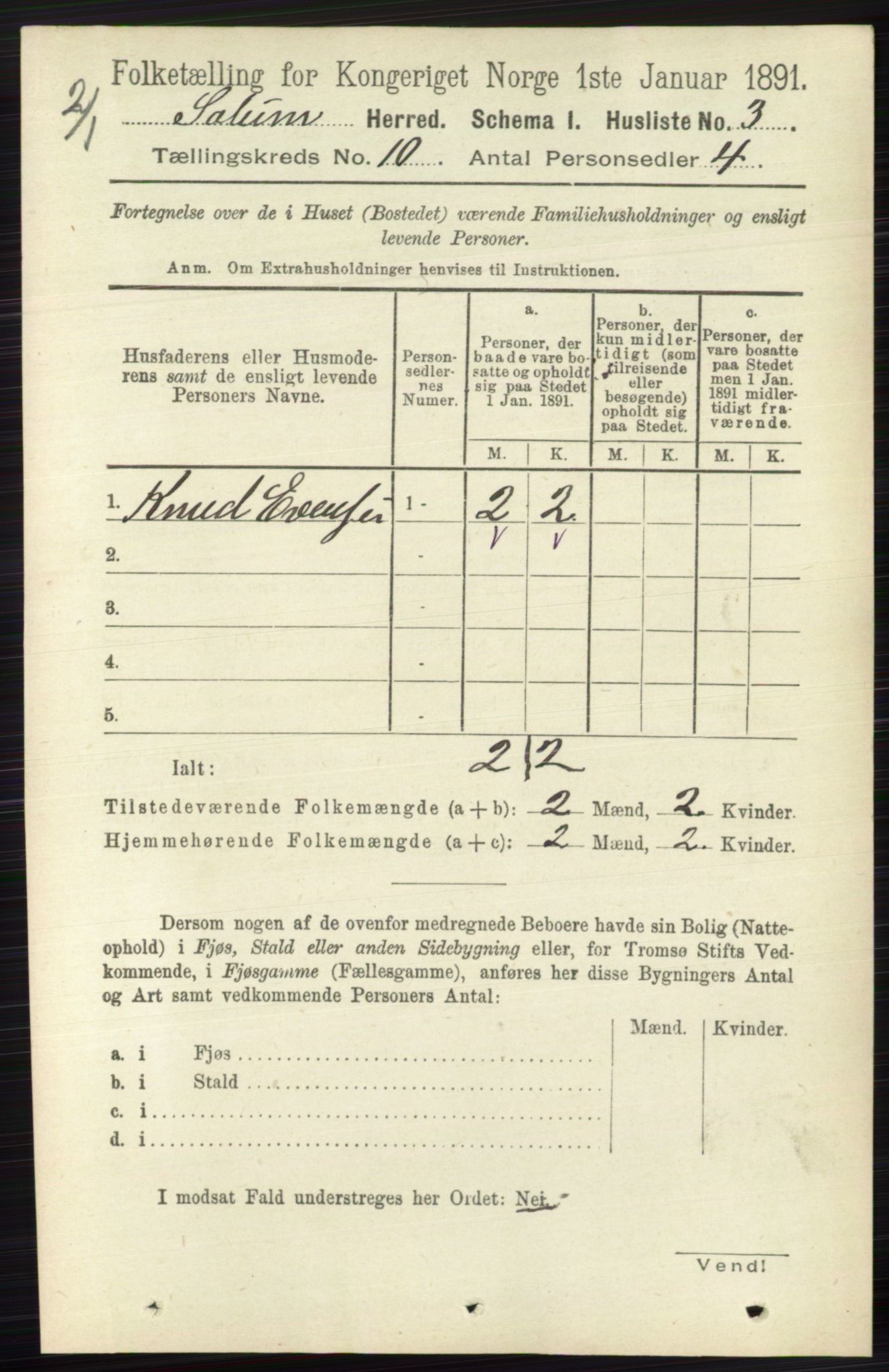 RA, 1891 census for 0818 Solum, 1891, p. 4593