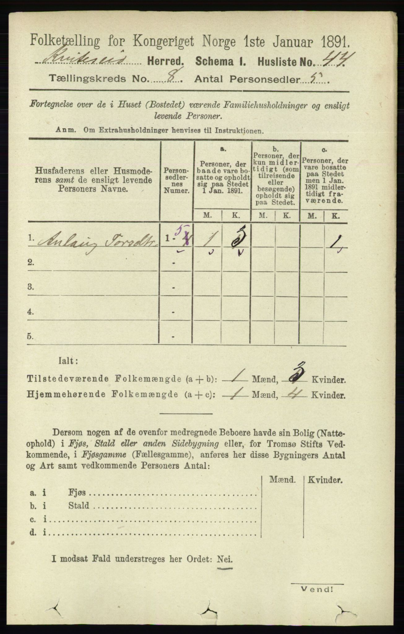 RA, 1891 census for 0829 Kviteseid, 1891, p. 1592