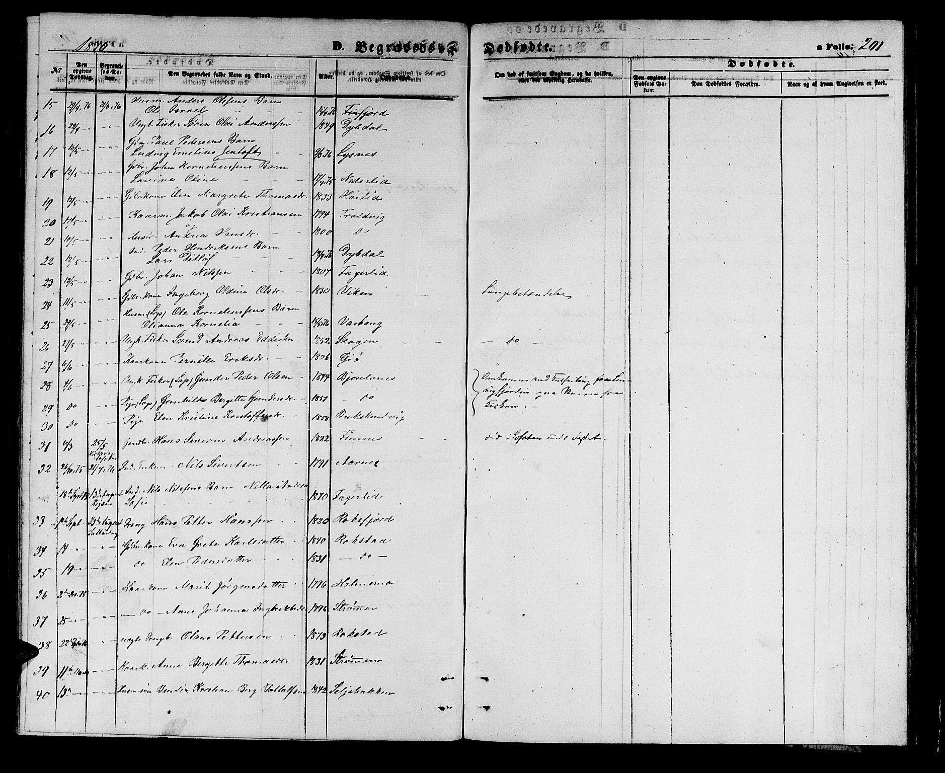 Lenvik sokneprestembete, AV/SATØ-S-1310/H/Ha/Hab/L0005klokker: Parish register (copy) no. 5, 1870-1880, p. 201