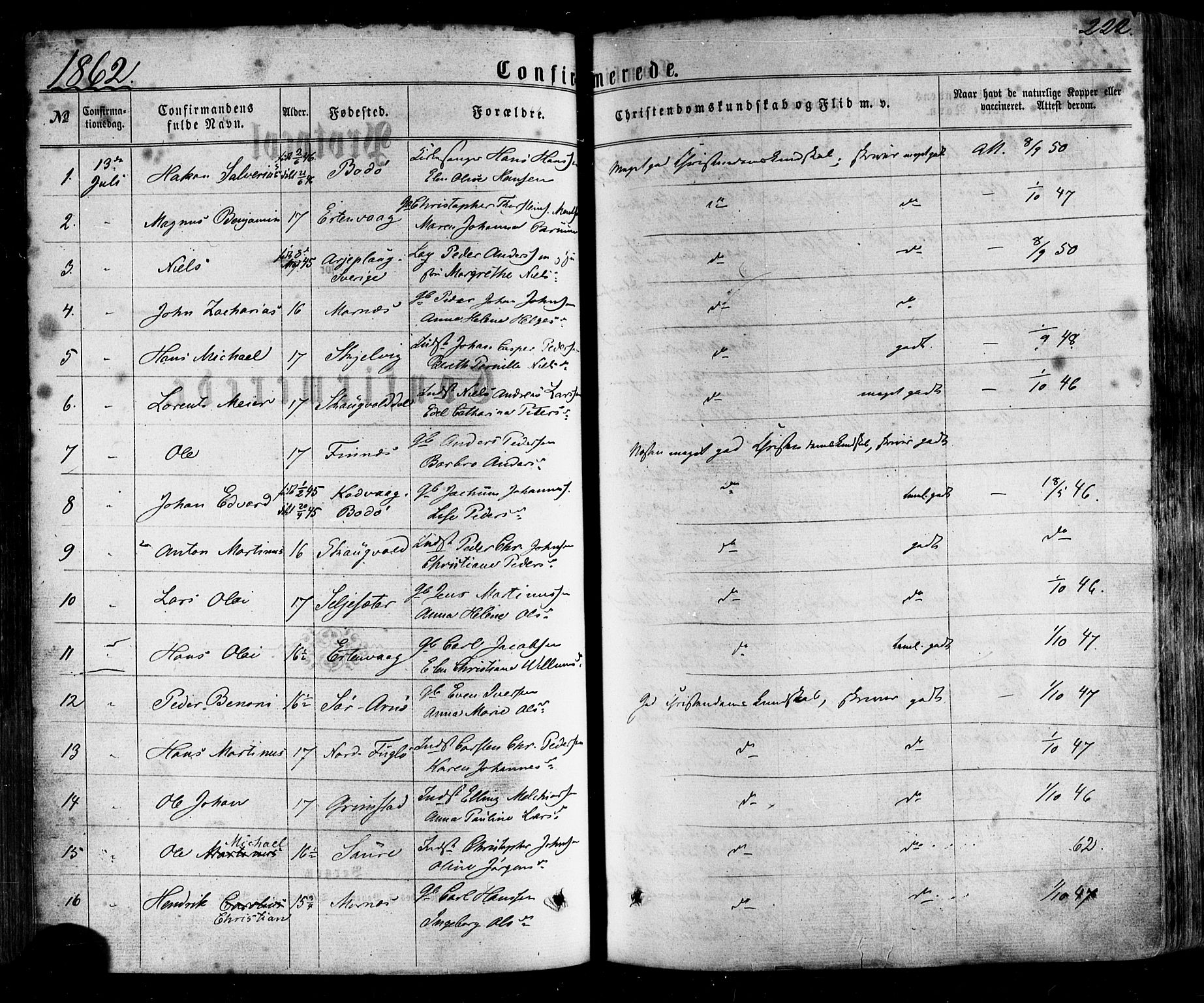 Ministerialprotokoller, klokkerbøker og fødselsregistre - Nordland, SAT/A-1459/805/L0098: Parish register (official) no. 805A05, 1862-1879, p. 222