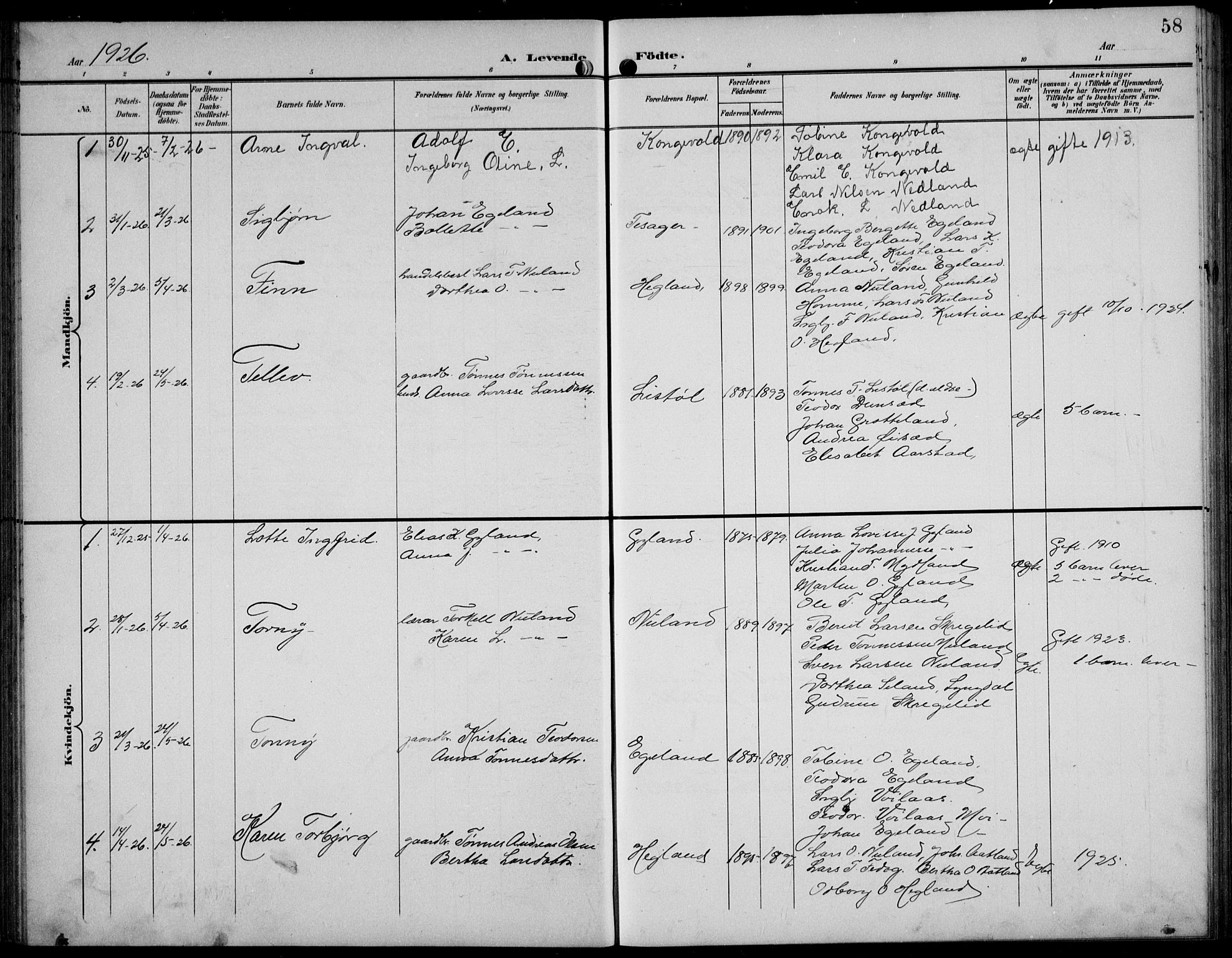 Bakke sokneprestkontor, SAK/1111-0002/F/Fb/Fbb/L0004: Parish register (copy) no. B 4, 1896-1927, p. 58