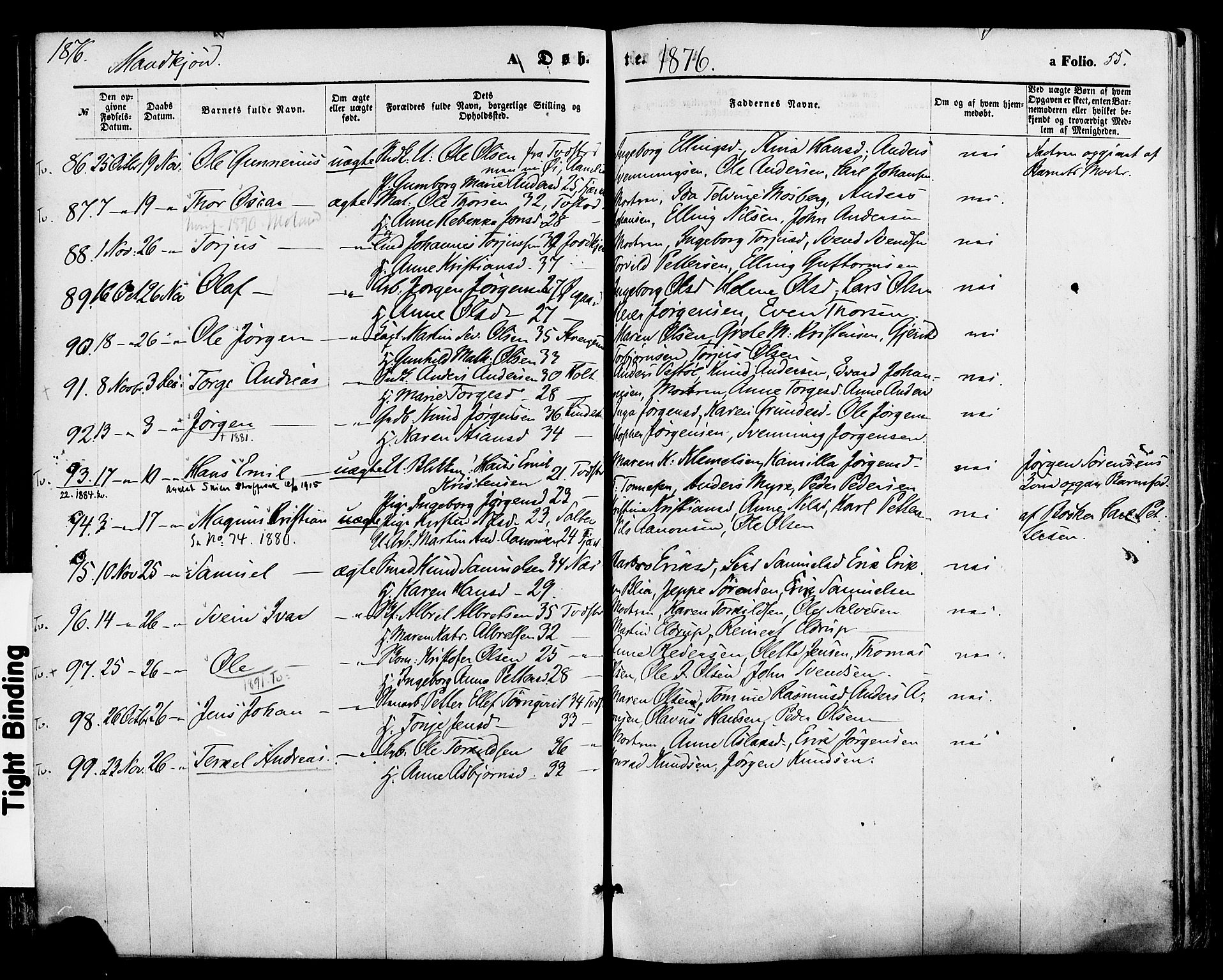 Holt sokneprestkontor, AV/SAK-1111-0021/F/Fa/L0010: Parish register (official) no. A 10, 1872-1885, p. 55