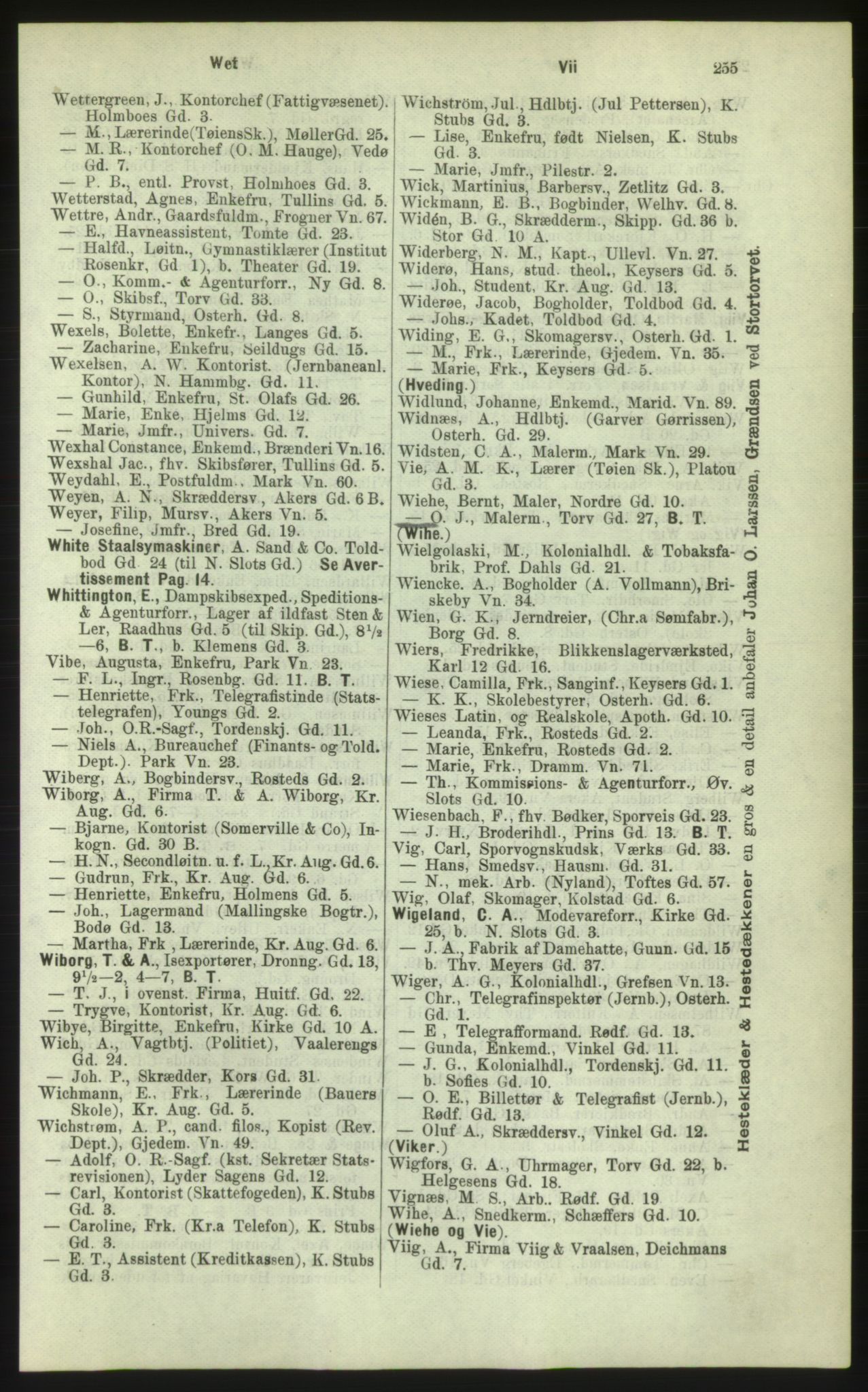 Kristiania/Oslo adressebok, PUBL/-, 1884, p. 255