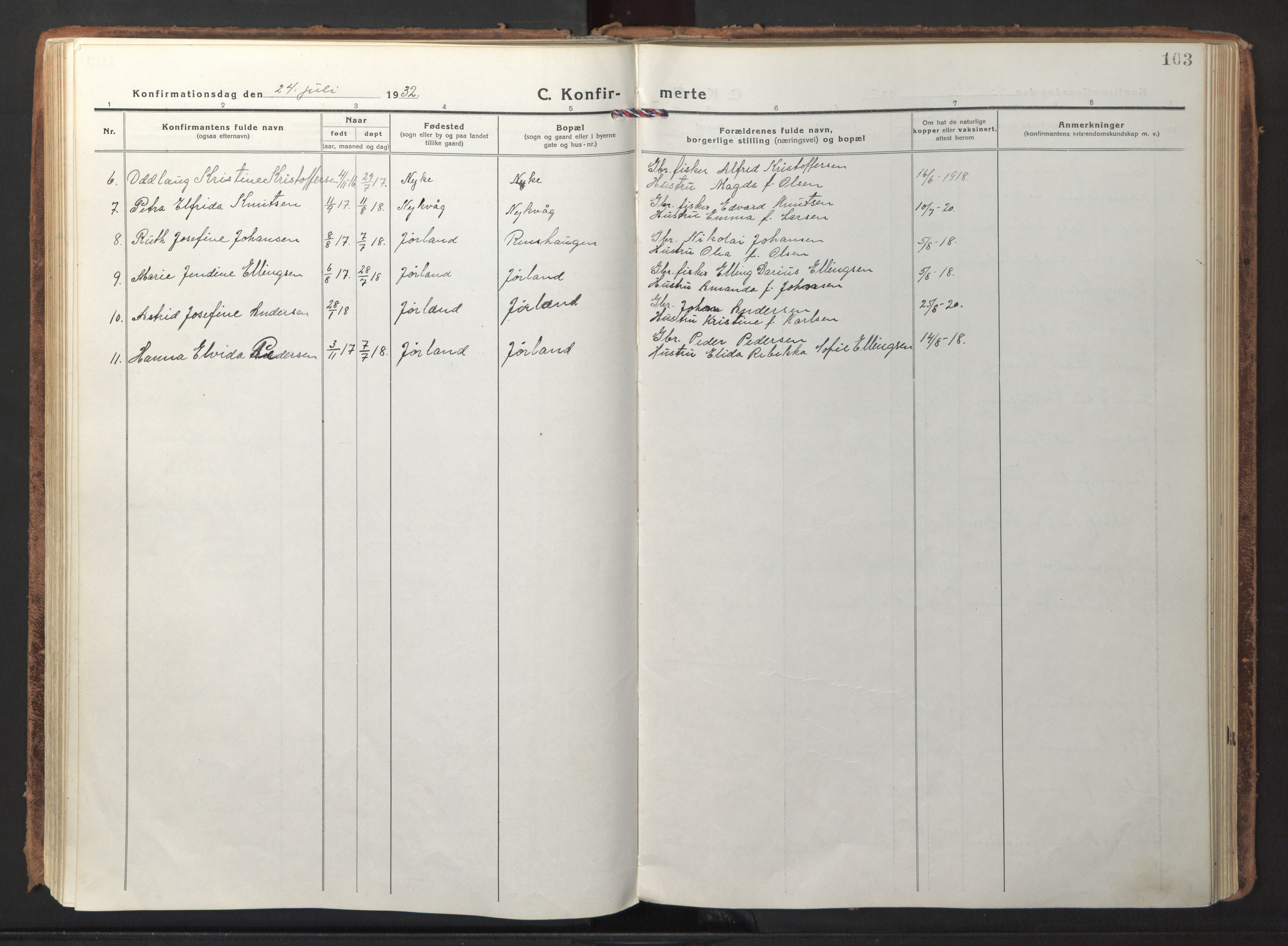 Ministerialprotokoller, klokkerbøker og fødselsregistre - Nordland, AV/SAT-A-1459/892/L1323: Parish register (official) no. 892A04, 1917-1934, p. 103