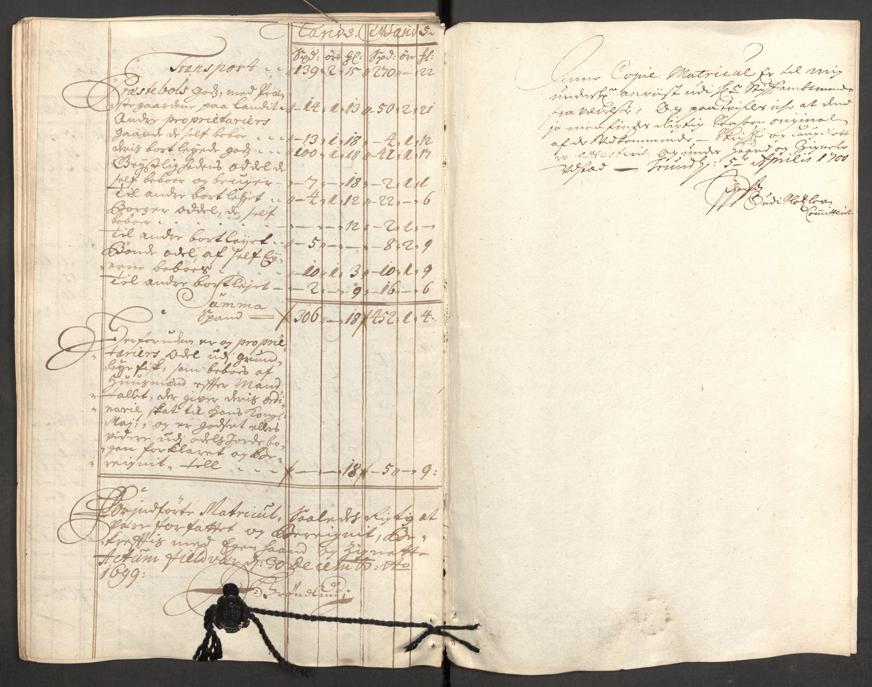 Rentekammeret inntil 1814, Reviderte regnskaper, Fogderegnskap, AV/RA-EA-4092/R57/L3853: Fogderegnskap Fosen, 1698-1699, p. 294