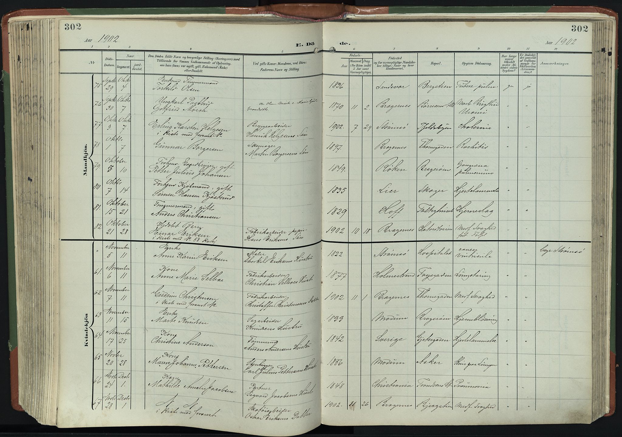 Bragernes kirkebøker, SAKO/A-6/F/Fb/L0009: Parish register (official) no. II 9, 1902-1911, p. 302