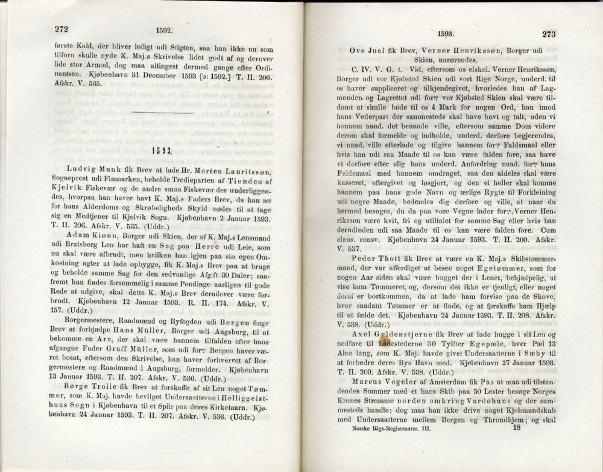Publikasjoner utgitt av Det Norske Historiske Kildeskriftfond, PUBL/-/-/-: Norske Rigs-Registranter, bind 3, 1588-1602, p. 272-273