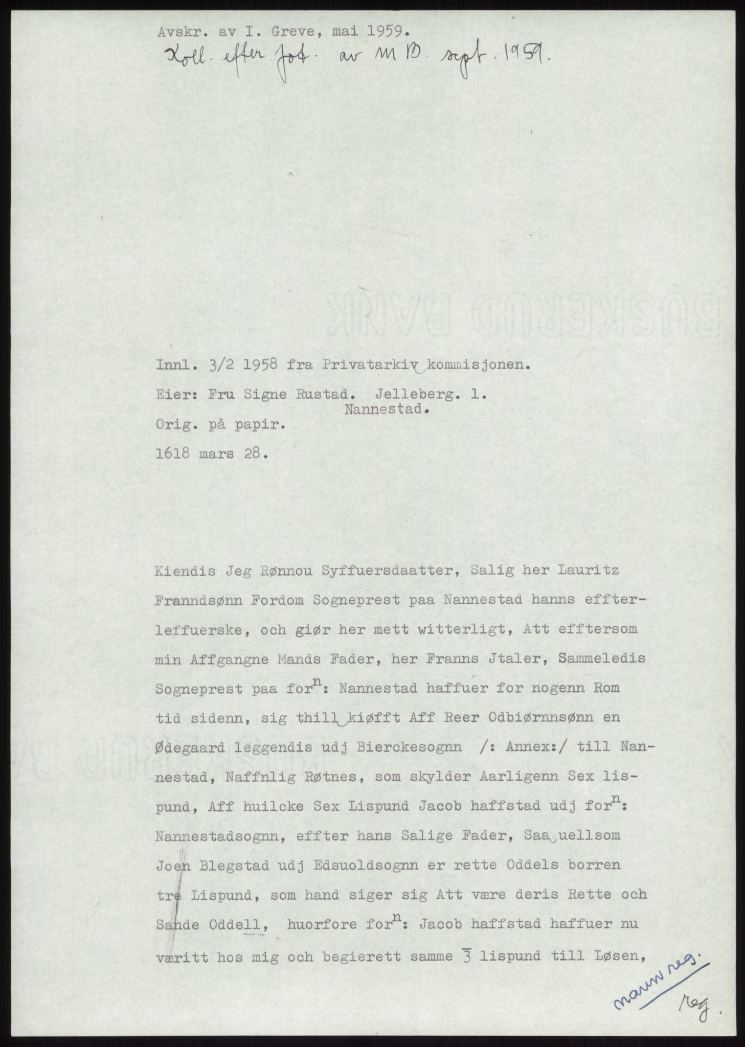 Samlinger til kildeutgivelse, Diplomavskriftsamlingen, AV/RA-EA-4053/H/Ha, p. 1190