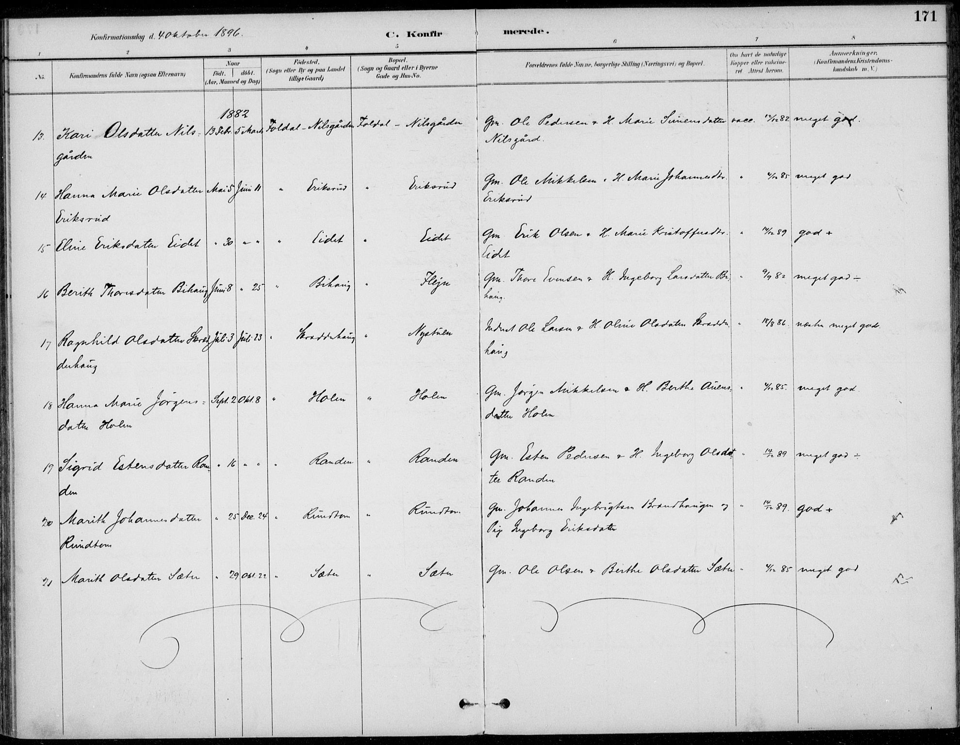 Alvdal prestekontor, SAH/PREST-060/H/Ha/Haa/L0003: Parish register (official) no. 3, 1886-1912, p. 171