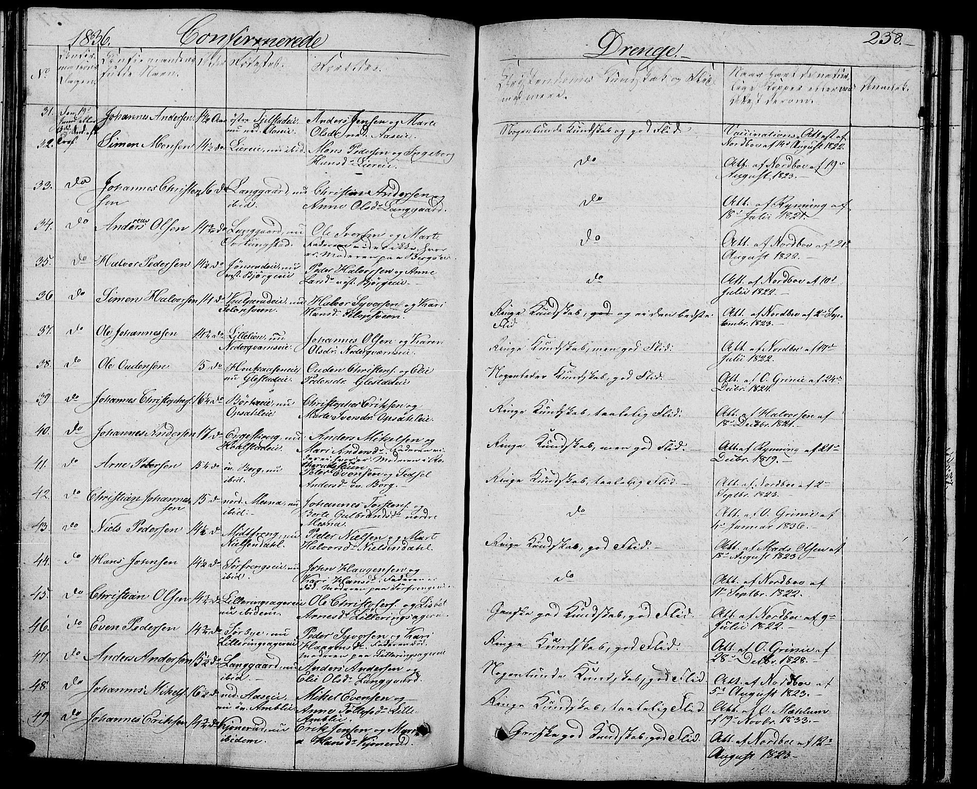 Ringsaker prestekontor, AV/SAH-PREST-014/L/La/L0004: Parish register (copy) no. 4, 1827-1838, p. 238