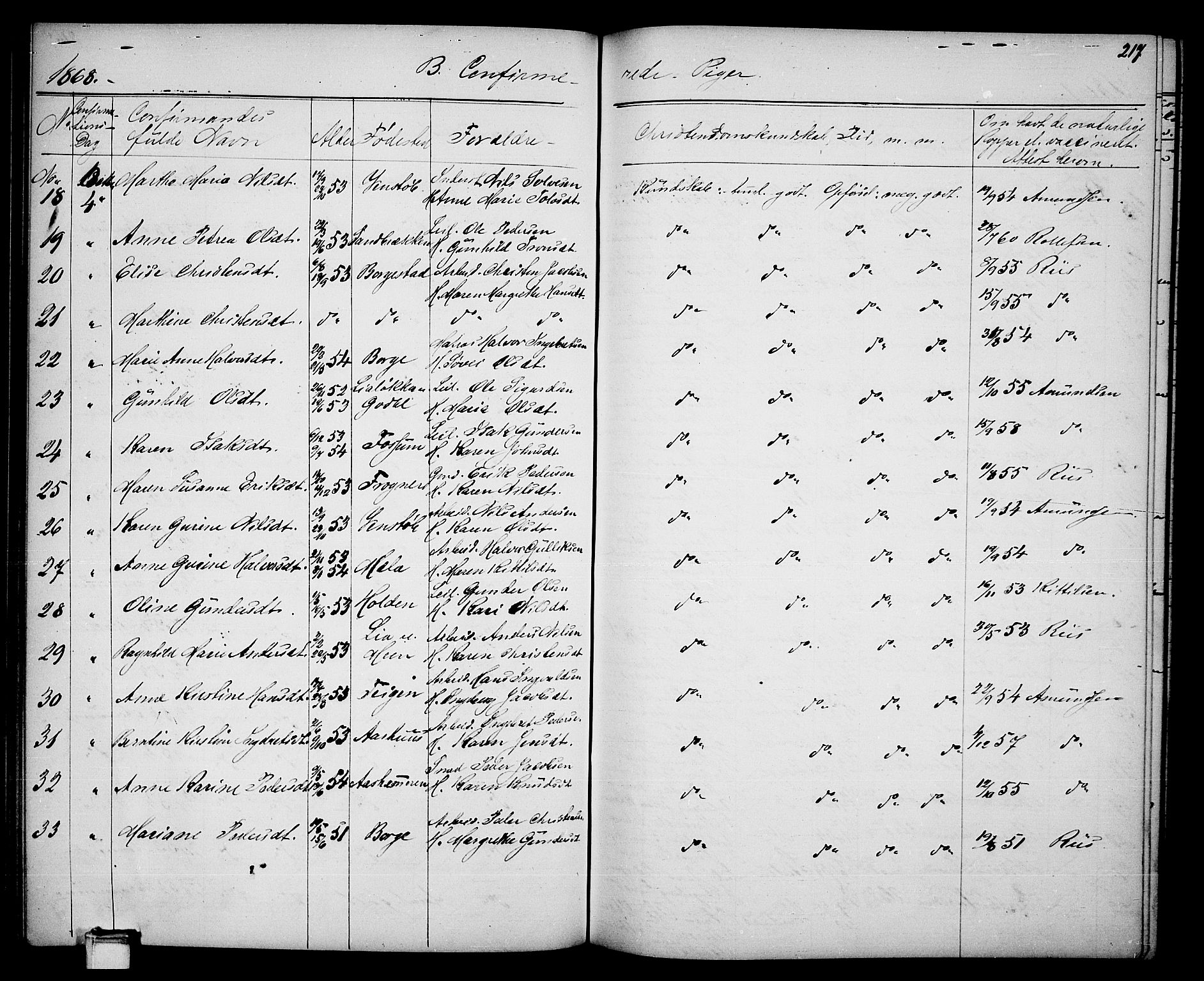 Gjerpen kirkebøker, SAKO/A-265/G/Ga/L0001: Parish register (copy) no. I 1, 1864-1882, p. 217