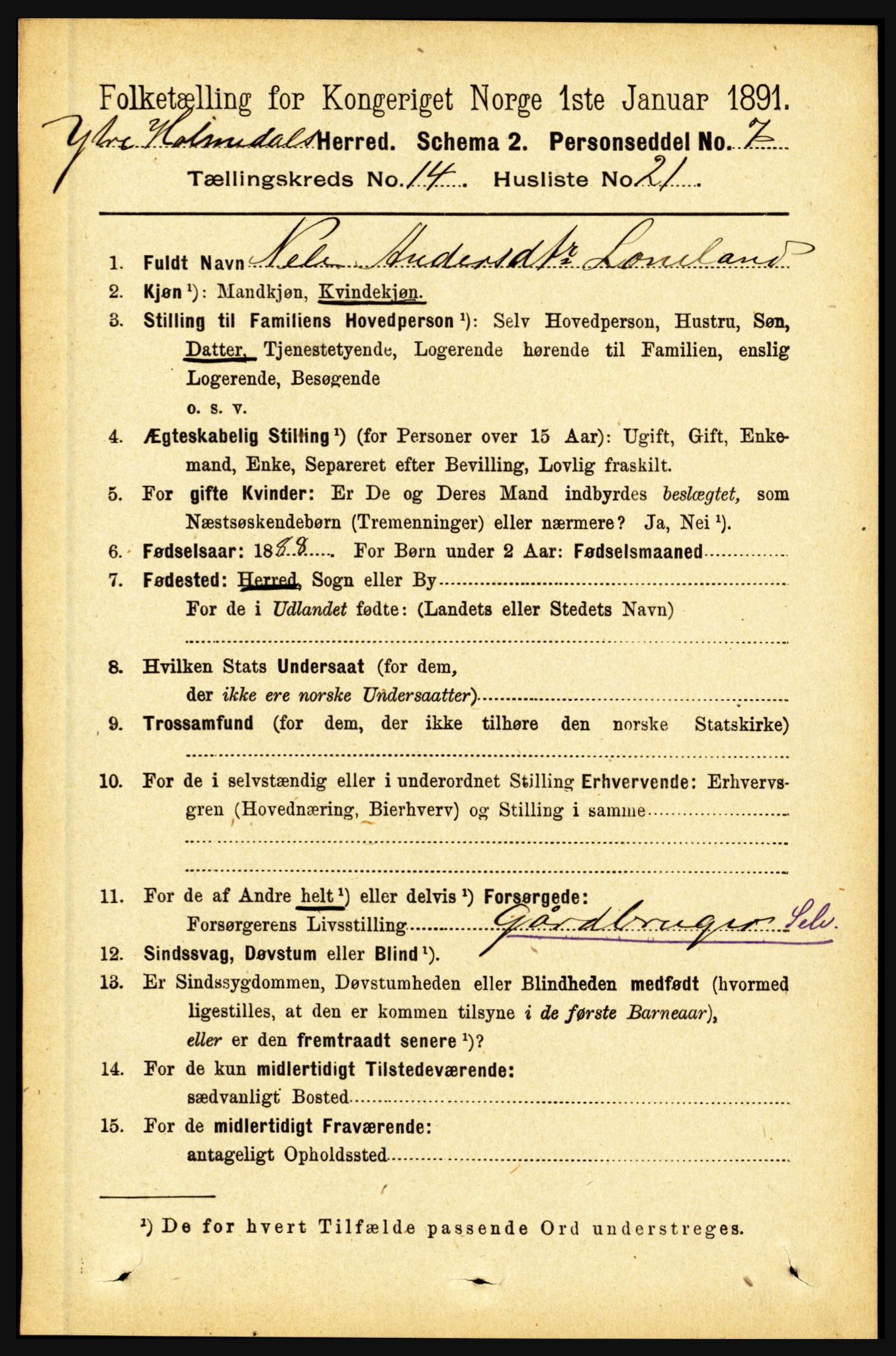 RA, 1891 census for 1429 Ytre Holmedal, 1891, p. 3904