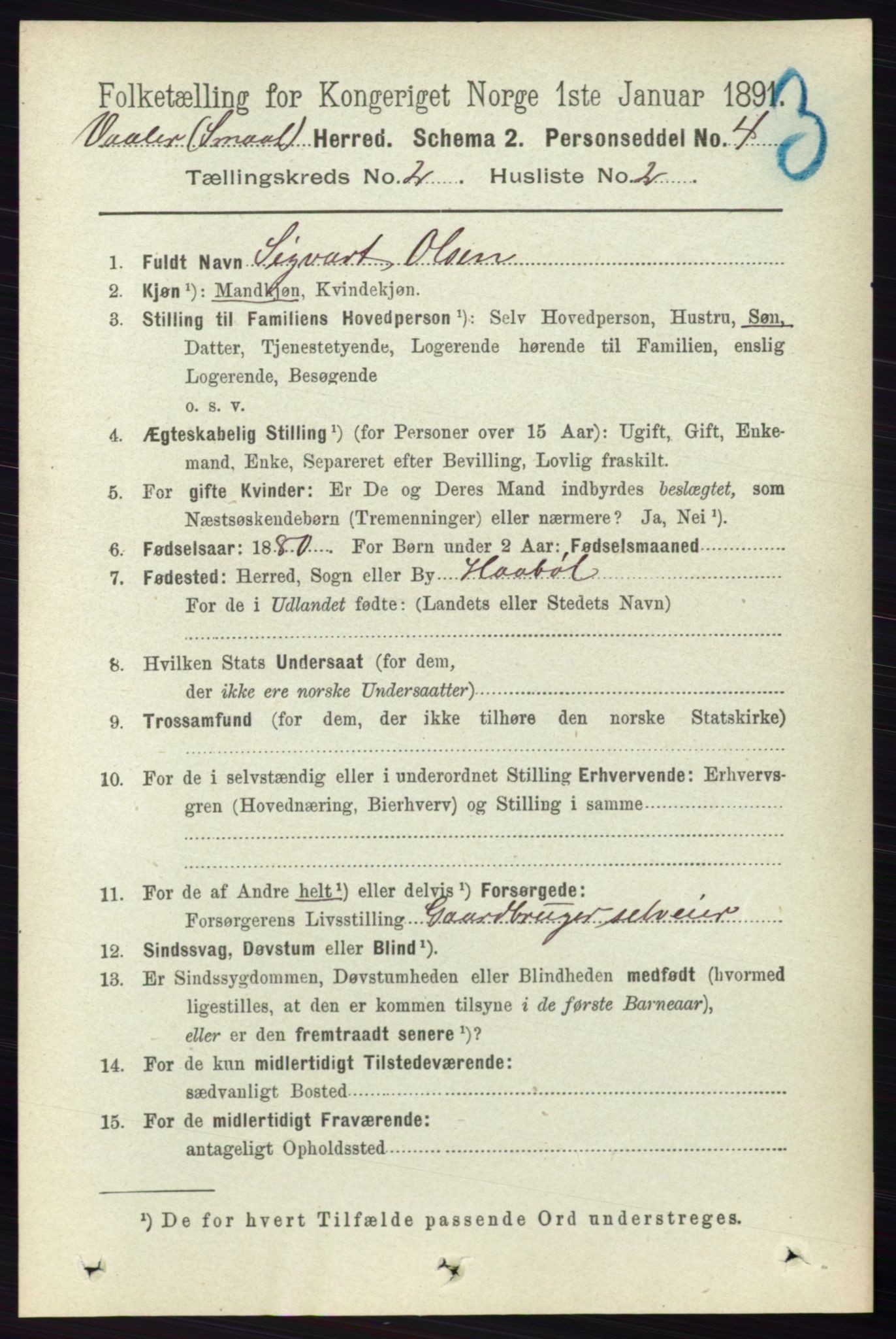 RA, 1891 census for 0137 Våler, 1891, p. 695