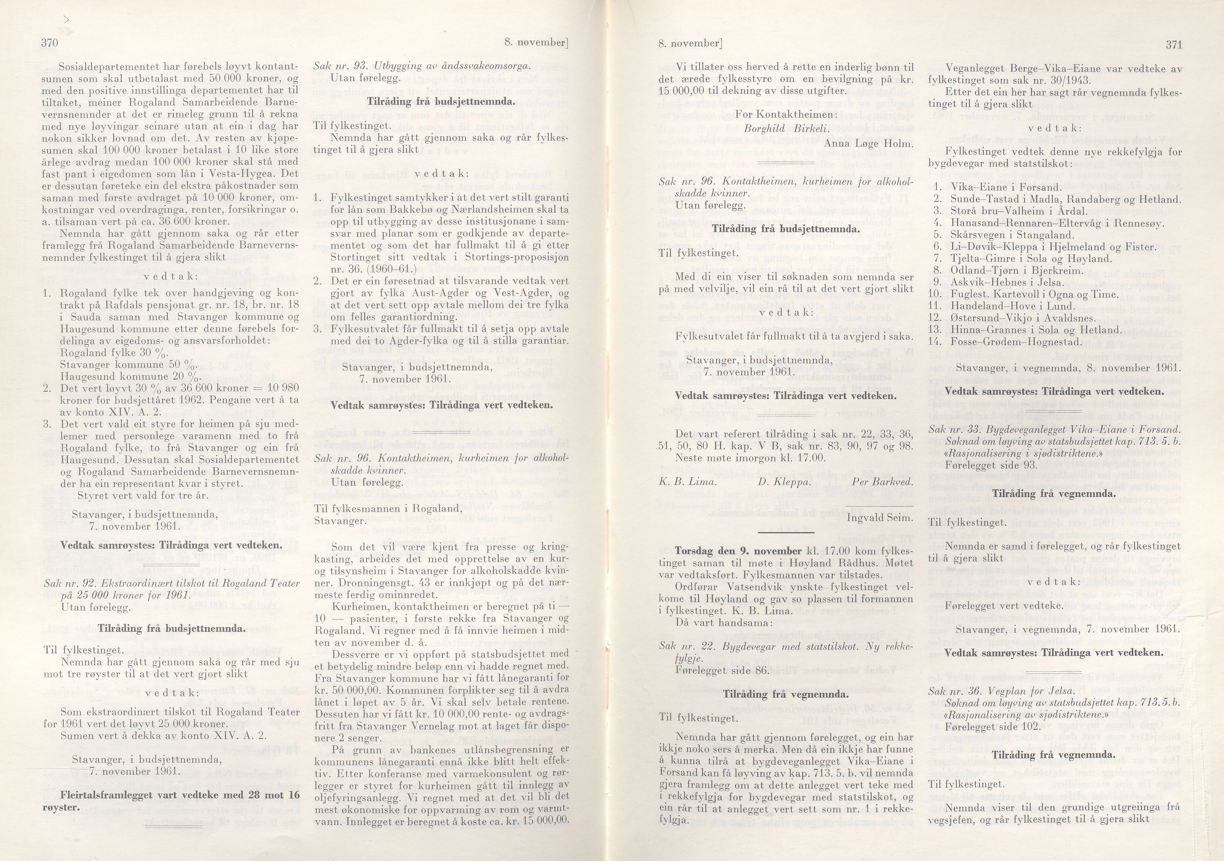 Rogaland fylkeskommune - Fylkesrådmannen , IKAR/A-900/A/Aa/Aaa/L0081: Møtebok , 1961, p. 370-371