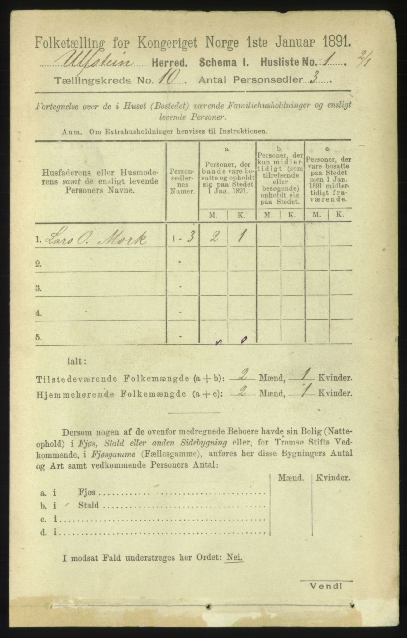 RA, 1891 census for 1516 Ulstein, 1891, p. 3114