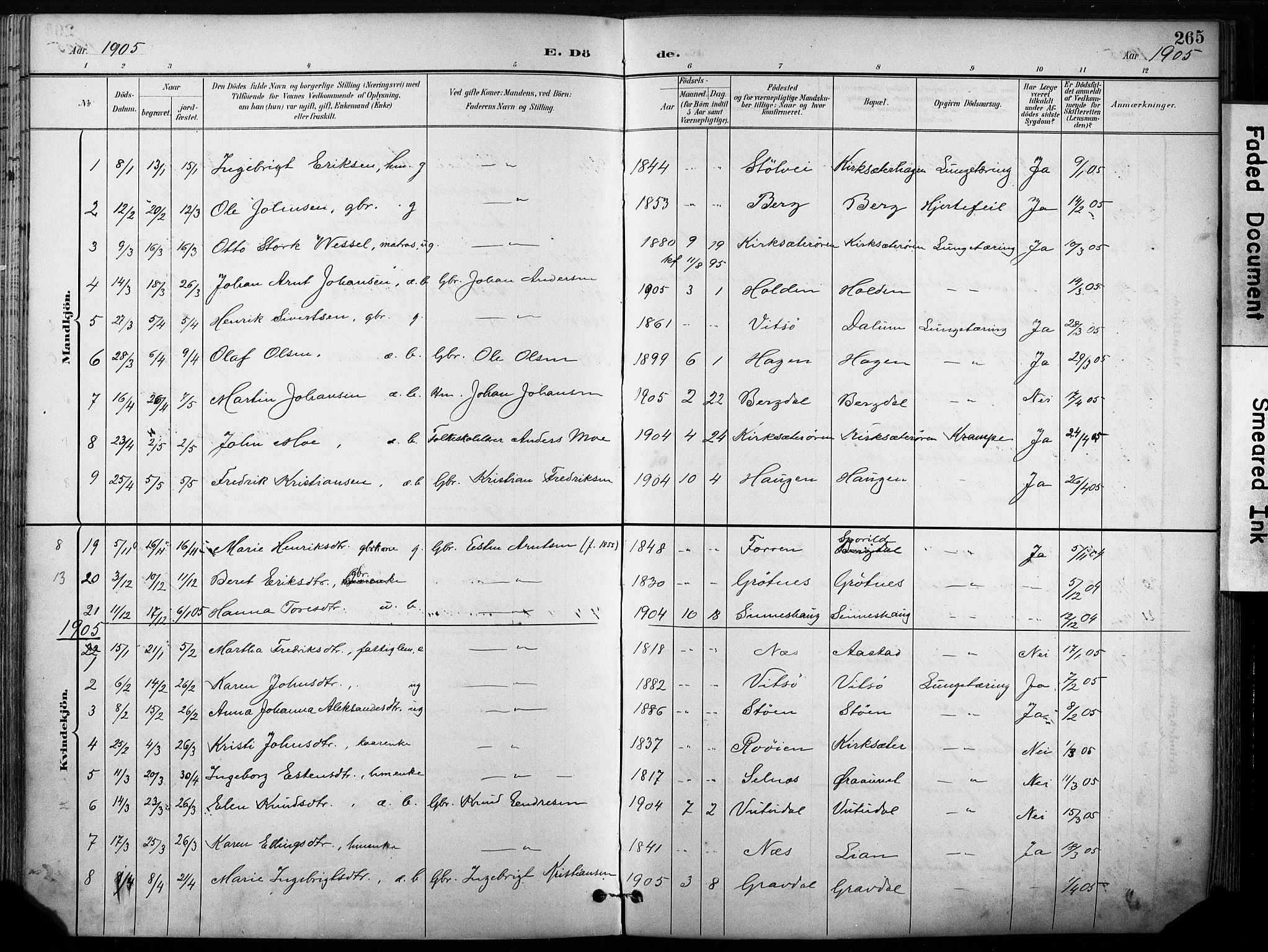 Ministerialprotokoller, klokkerbøker og fødselsregistre - Sør-Trøndelag, SAT/A-1456/630/L0497: Parish register (official) no. 630A10, 1896-1910, p. 265