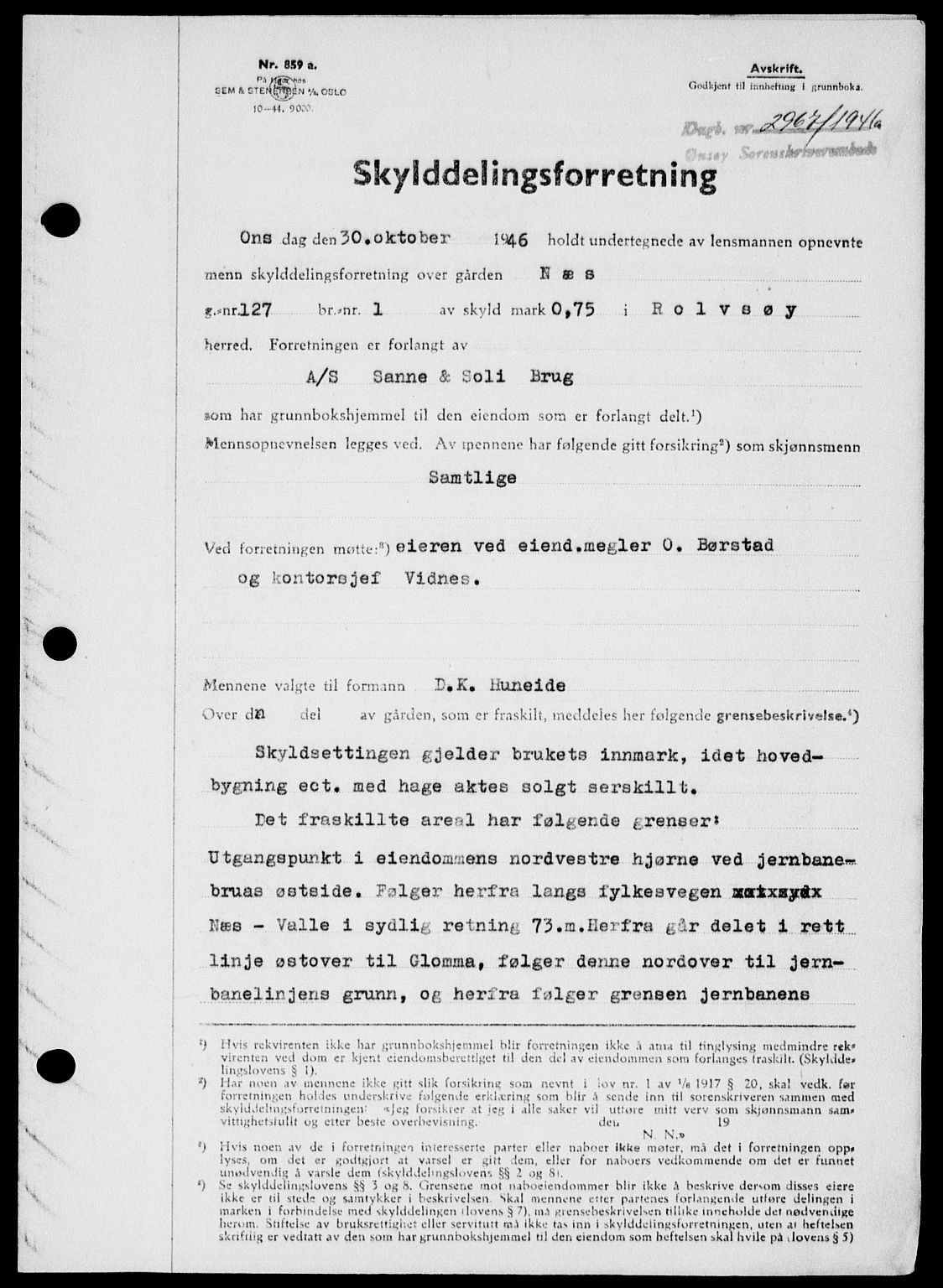 Onsøy sorenskriveri, SAO/A-10474/G/Ga/Gab/L0018: Mortgage book no. II A-18, 1946-1947, Diary no: : 2967/1946
