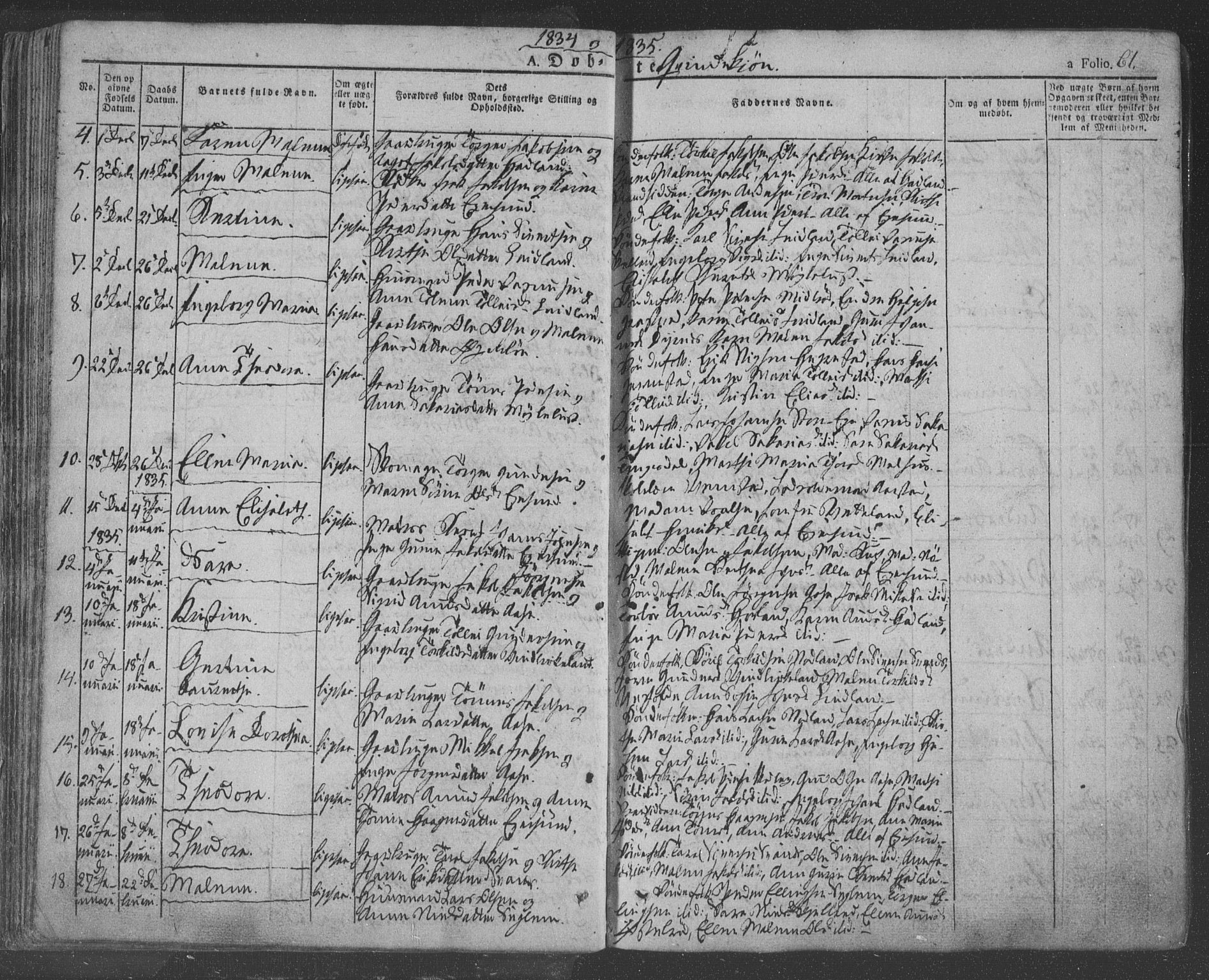 Eigersund sokneprestkontor, AV/SAST-A-101807/S08/L0009: Parish register (official) no. A 9, 1827-1850, p. 61