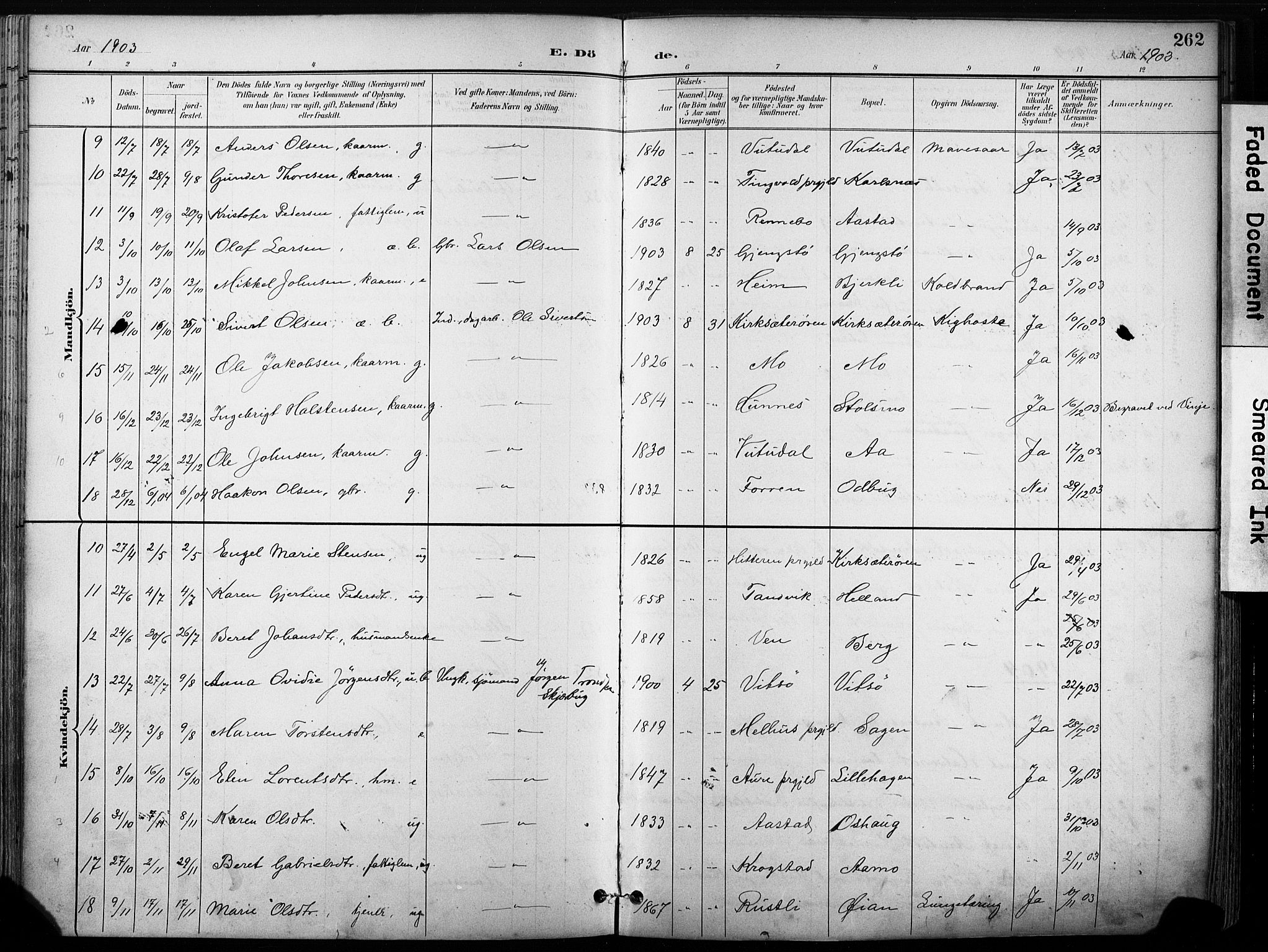 Ministerialprotokoller, klokkerbøker og fødselsregistre - Sør-Trøndelag, SAT/A-1456/630/L0497: Parish register (official) no. 630A10, 1896-1910, p. 262