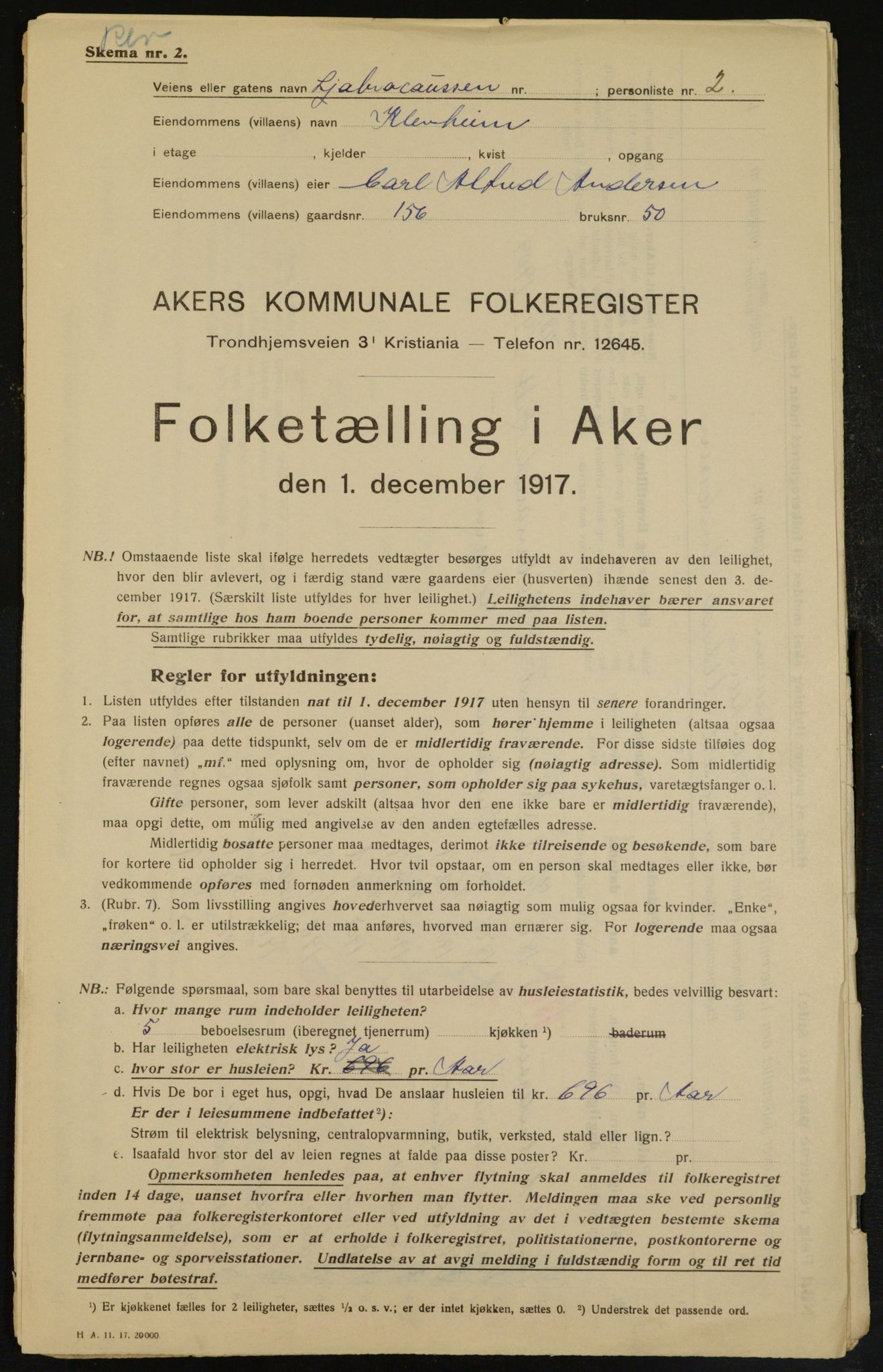 OBA, Municipal Census 1917 for Aker, 1917, p. 20137