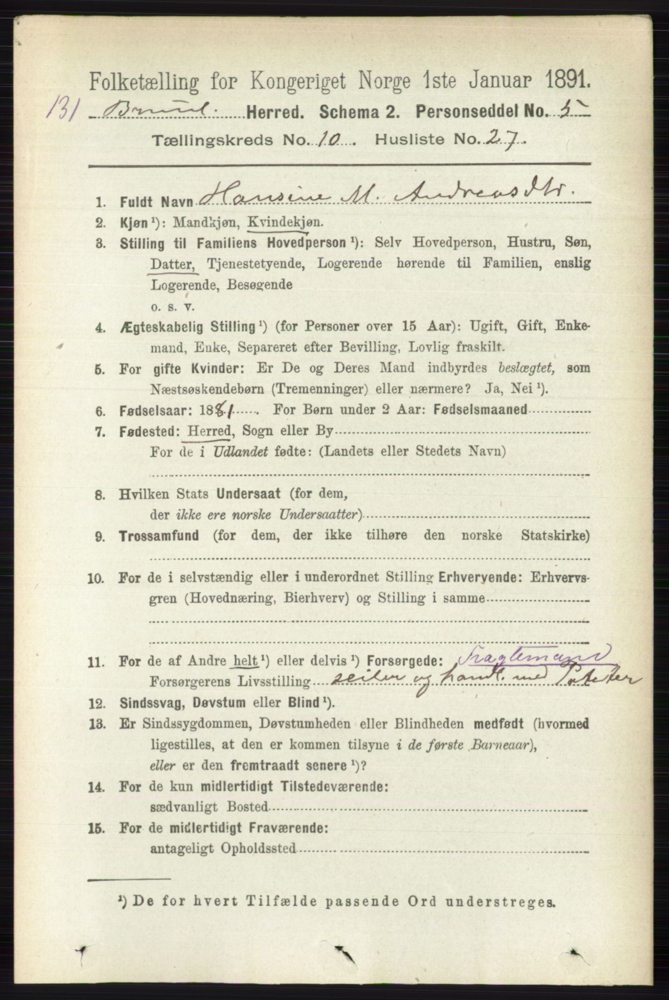 RA, 1891 census for 0726 Brunlanes, 1891, p. 4935