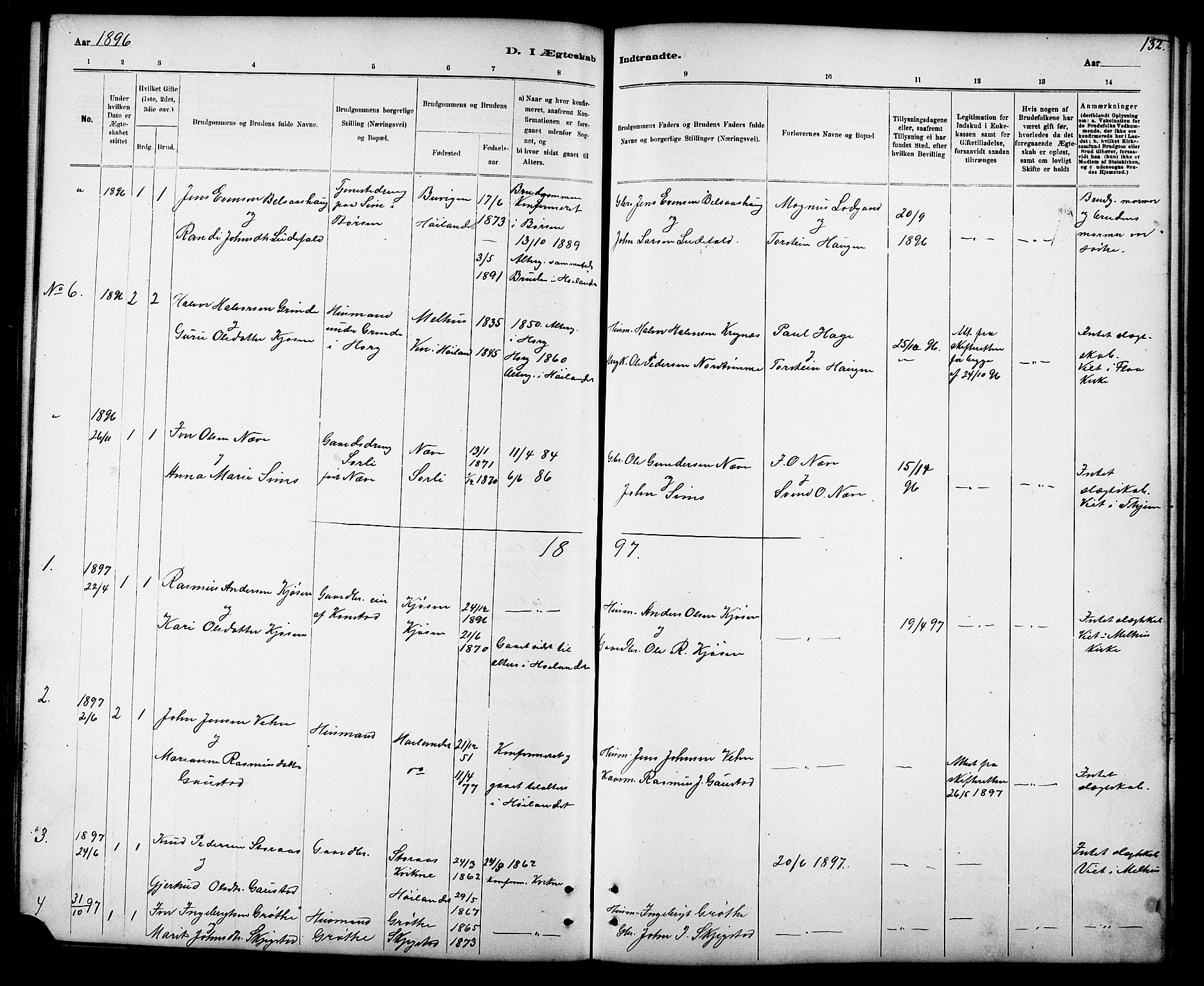 Ministerialprotokoller, klokkerbøker og fødselsregistre - Sør-Trøndelag, SAT/A-1456/694/L1132: Parish register (copy) no. 694C04, 1887-1914, p. 132