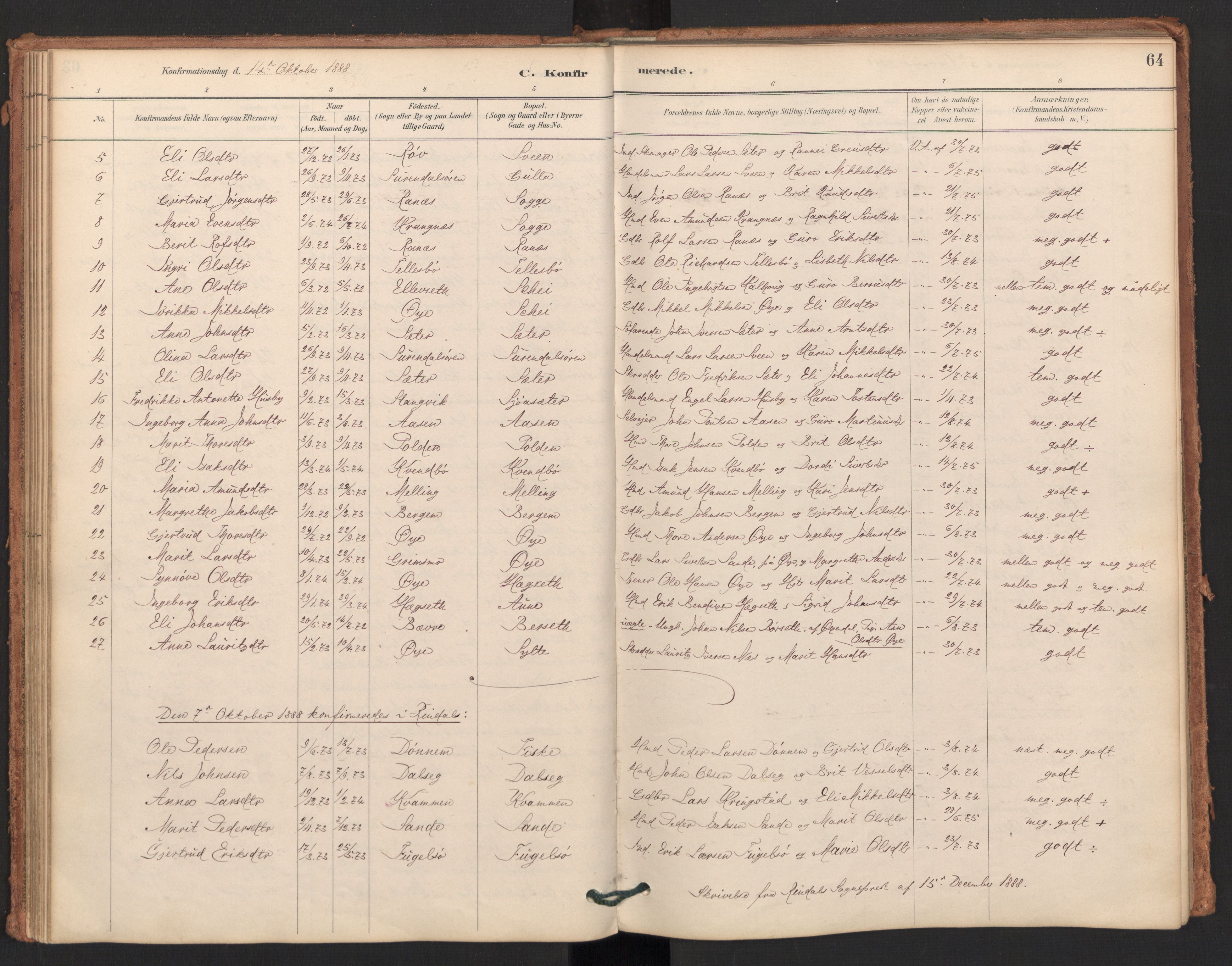 Ministerialprotokoller, klokkerbøker og fødselsregistre - Møre og Romsdal, AV/SAT-A-1454/596/L1056: Parish register (official) no. 596A01, 1885-1900, p. 64