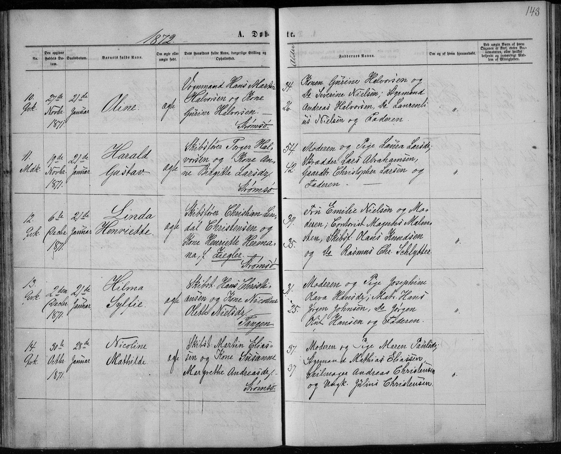 Strømsø kirkebøker, SAKO/A-246/F/Fa/L0016: Parish register (official) no. I 16, 1868-1873, p. 143