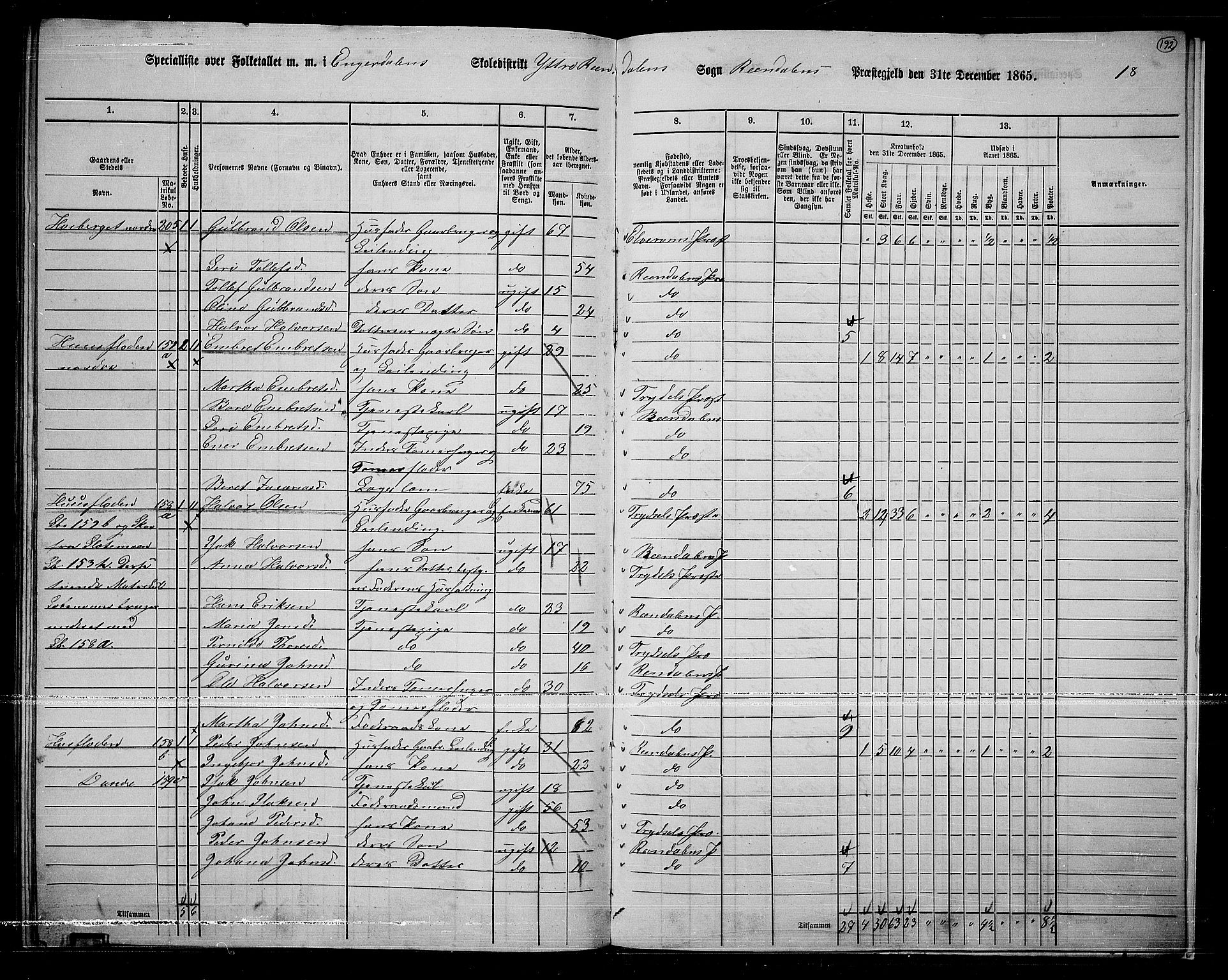 RA, 1865 census for Rendalen, 1865, p. 164