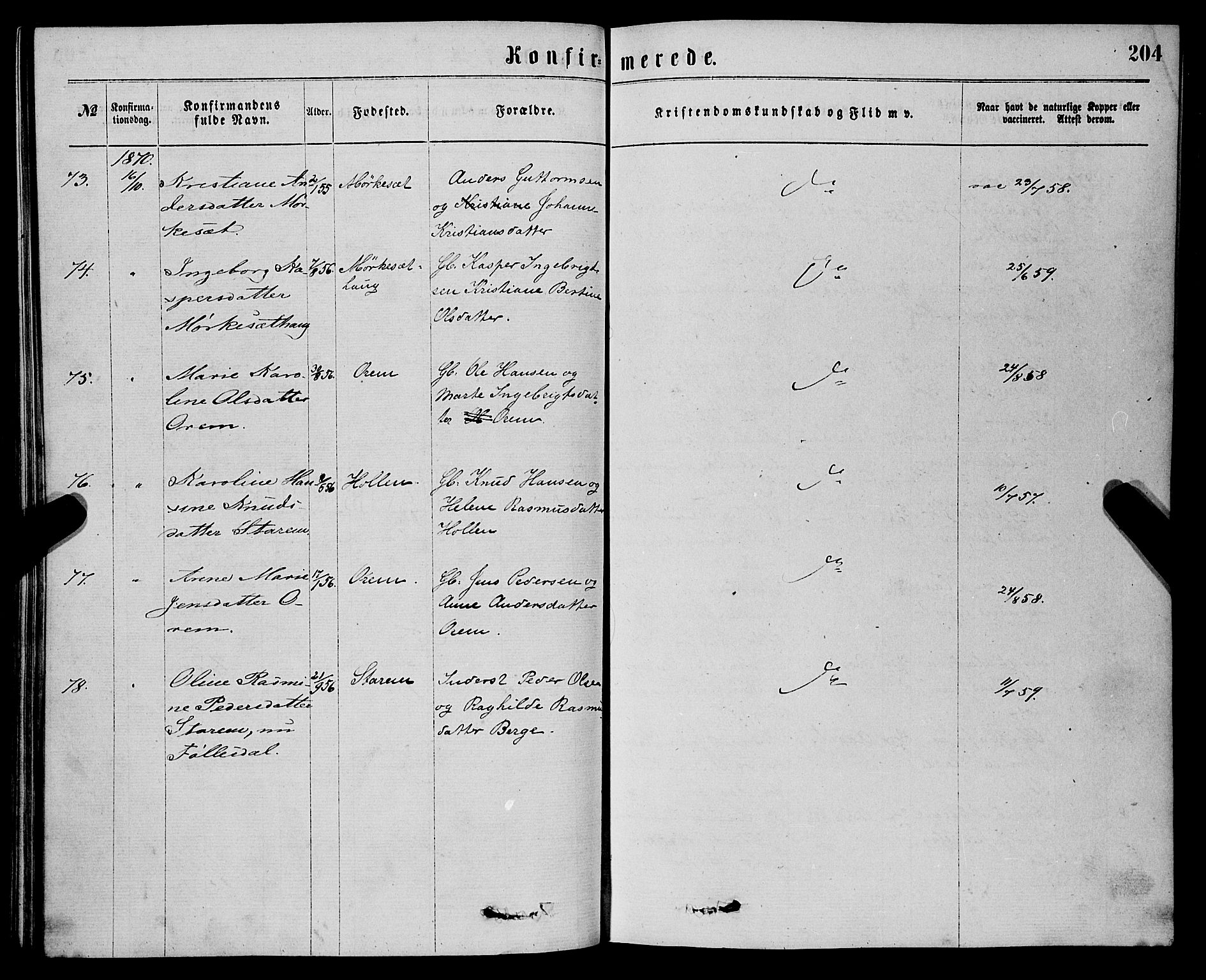 Eid sokneprestembete, AV/SAB-A-82301/H/Haa/Haaa/L0010: Parish register (official) no. A 10, 1867-1878, p. 204