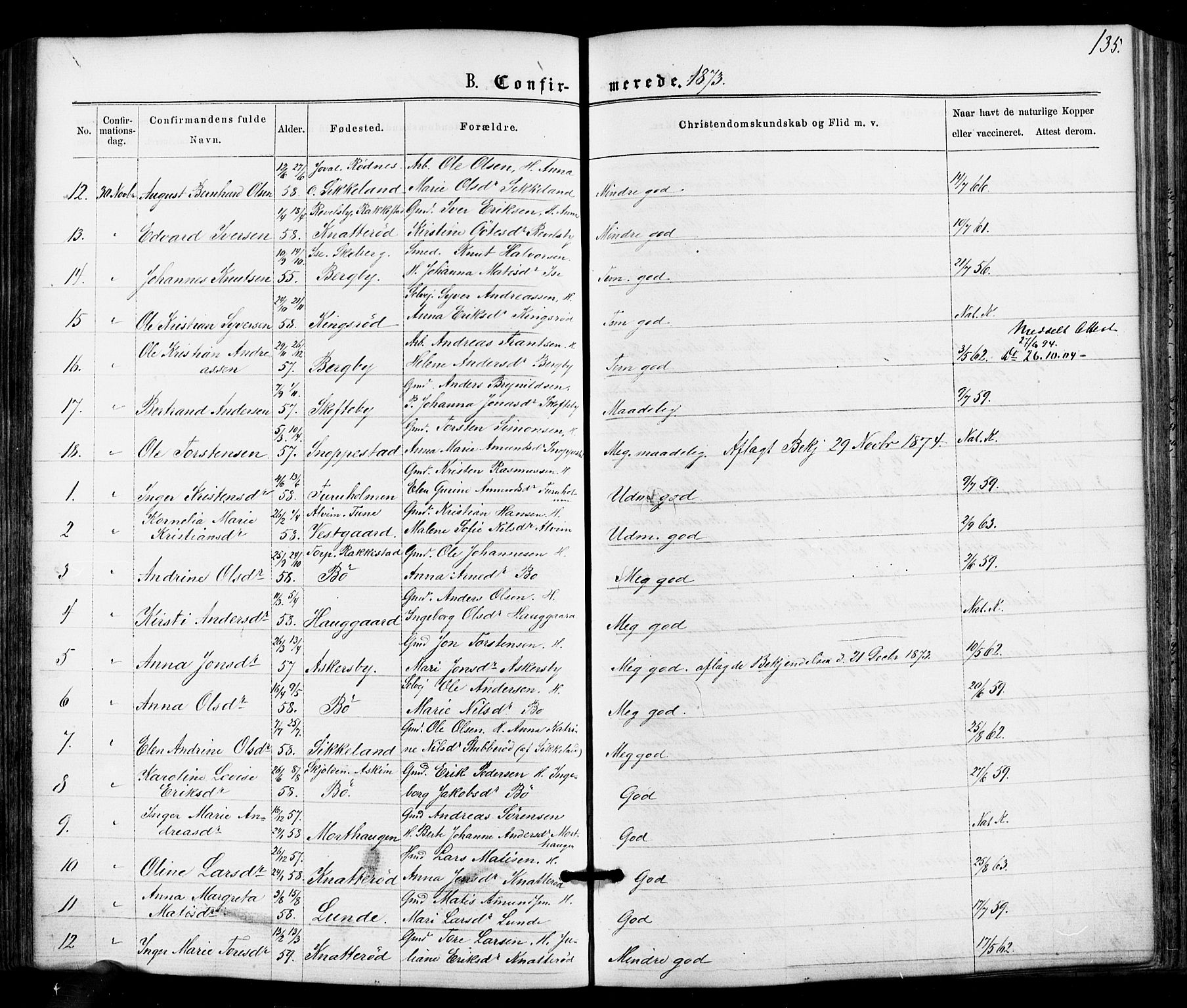 Varteig prestekontor Kirkebøker, SAO/A-10447a/F/Fa/L0001: Parish register (official) no. 1, 1861-1877, p. 135