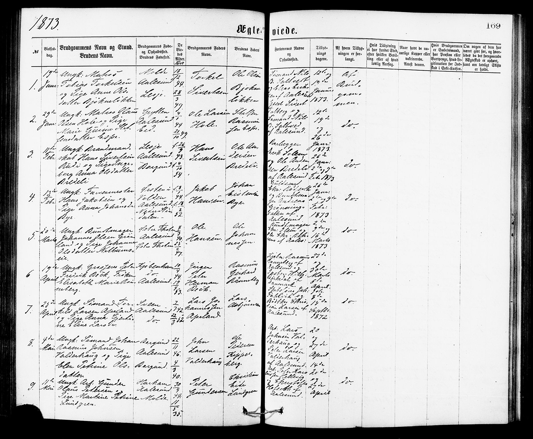 Ministerialprotokoller, klokkerbøker og fødselsregistre - Møre og Romsdal, SAT/A-1454/529/L0453: Parish register (official) no. 529A03, 1872-1877, p. 169