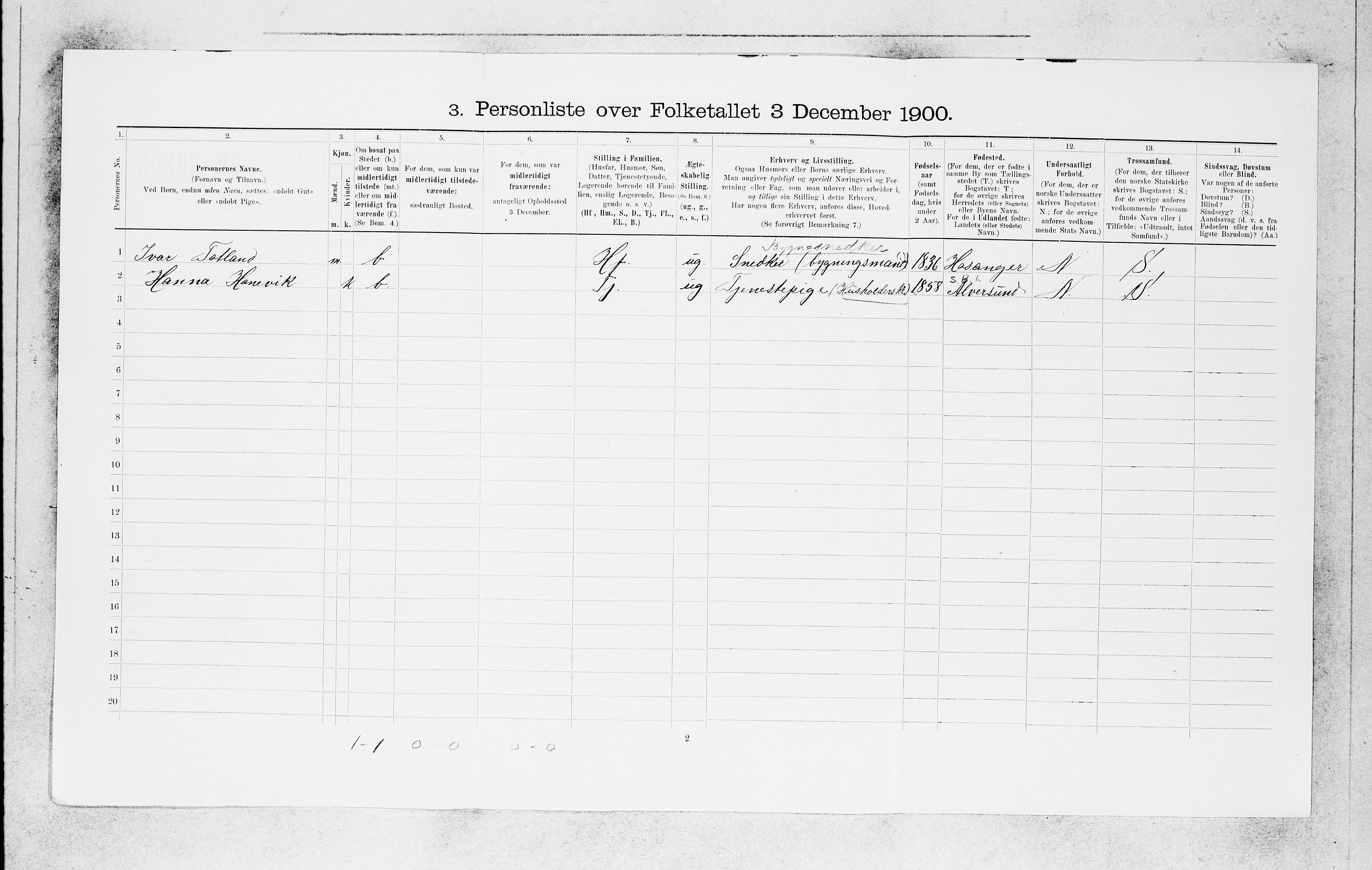 SAB, 1900 census for Bergen, 1900, p. 2423