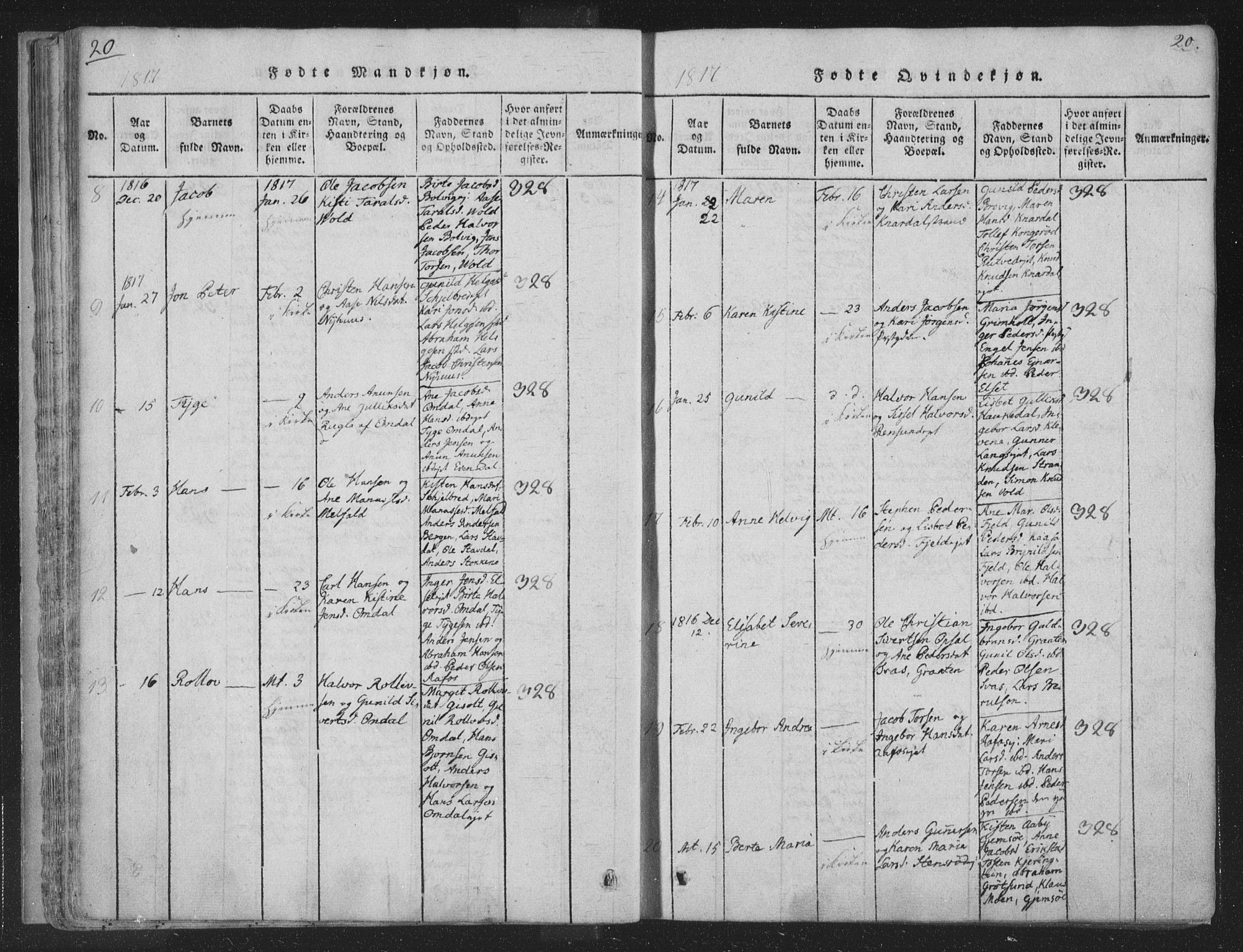 Solum kirkebøker, AV/SAKO-A-306/F/Fa/L0004: Parish register (official) no. I 4, 1814-1833, p. 20