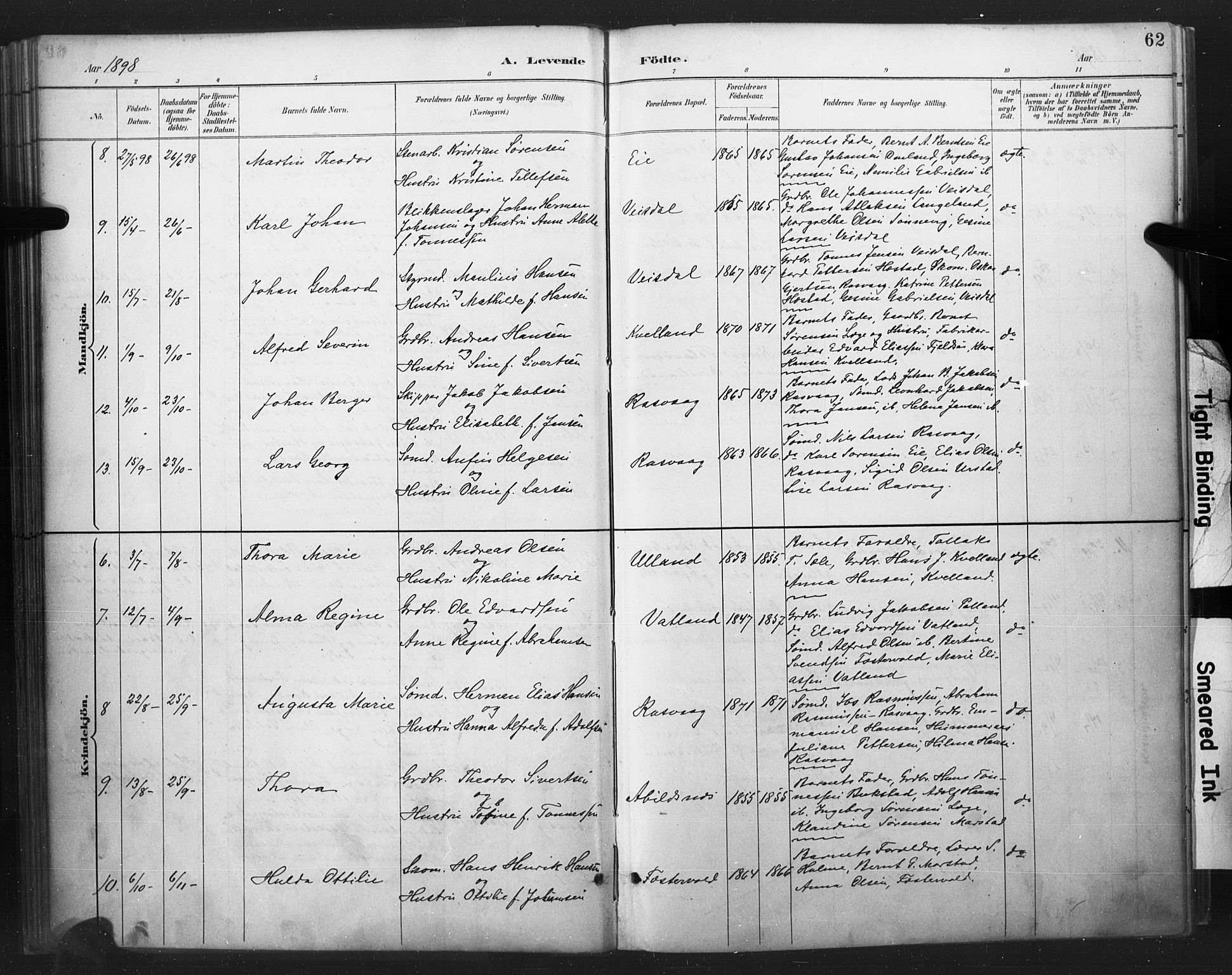 Flekkefjord sokneprestkontor, AV/SAK-1111-0012/F/Fa/Fab/L0006: Parish register (official) no. A 6, 1886-1901, p. 62