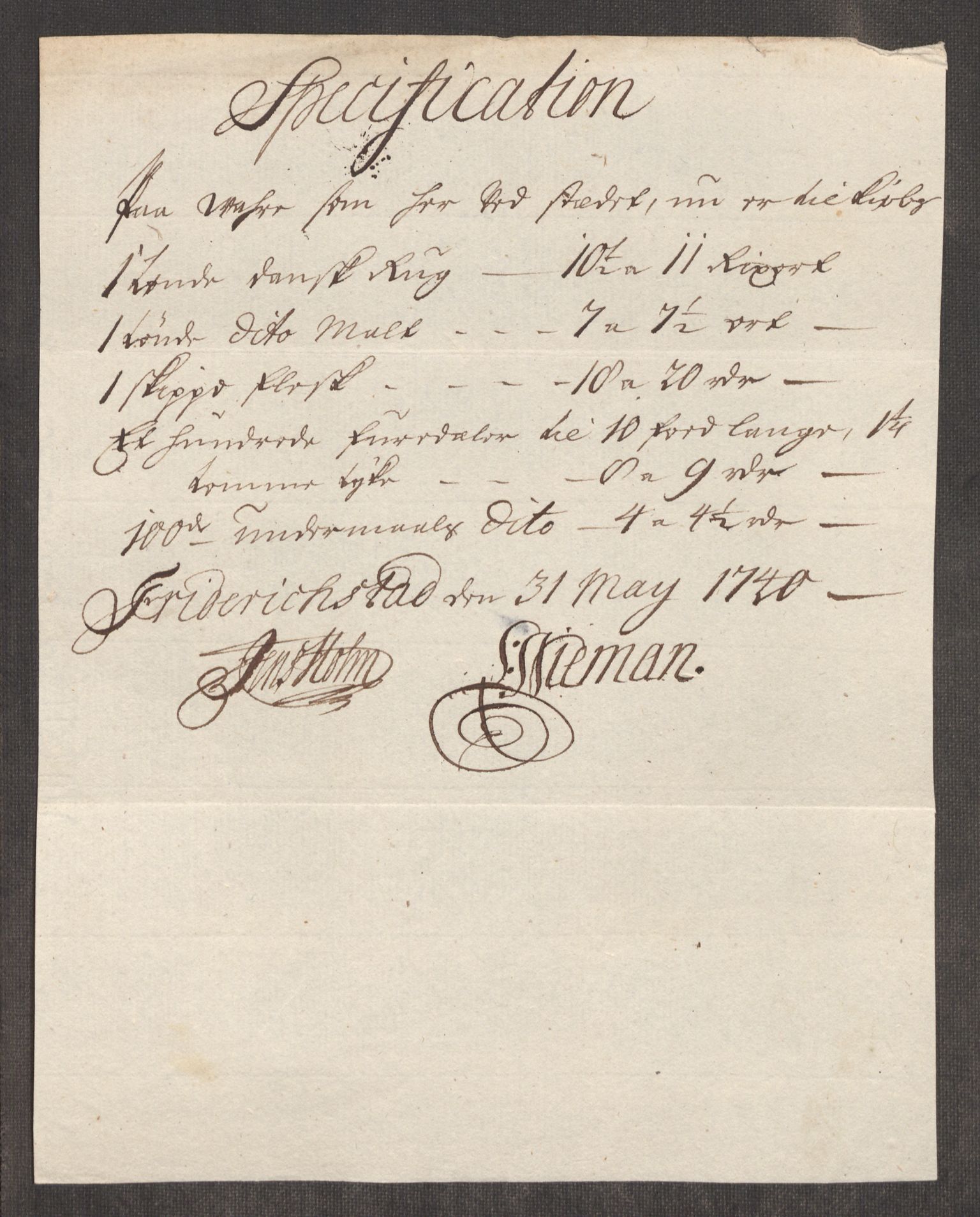 Rentekammeret inntil 1814, Realistisk ordnet avdeling, AV/RA-EA-4070/Oe/L0002: [Ø1]: Priskuranter, 1740-1744, p. 20