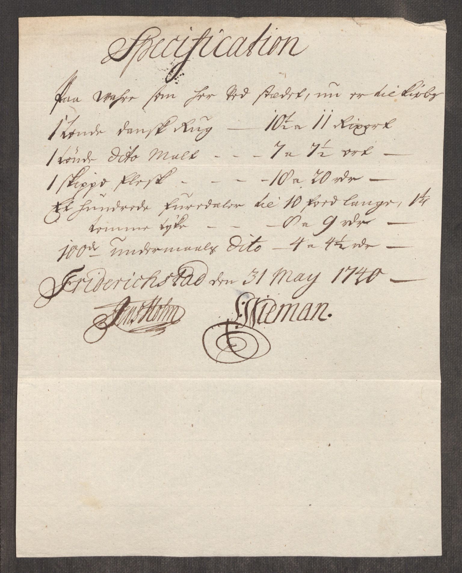 Rentekammeret inntil 1814, Realistisk ordnet avdeling, RA/EA-4070/Oe/L0002: [Ø1]: Priskuranter, 1740-1744, p. 20