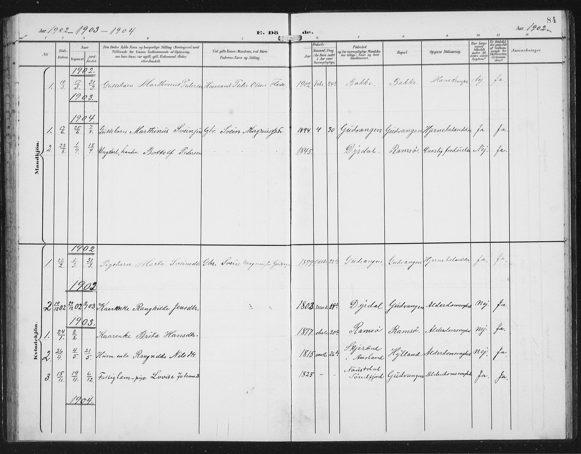 Aurland sokneprestembete, SAB/A-99937/H/Hb/Hbc/L0003: Parish register (copy) no. C 3, 1901-1933, p. 84