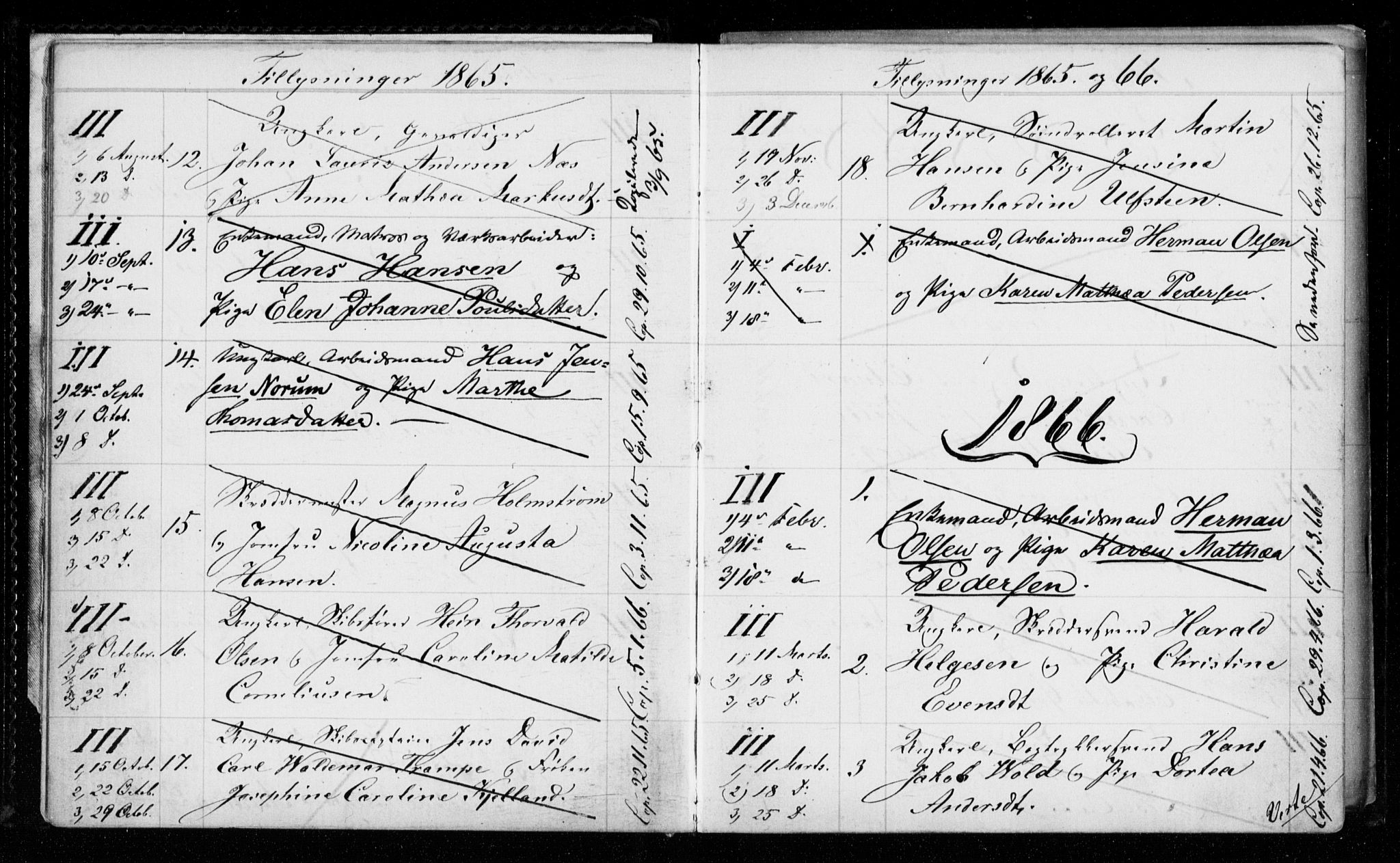 Garnisonsmenigheten Kirkebøker, SAO/A-10846/H/Hb/L0001: Banns register no. II 1, 1865-1911
