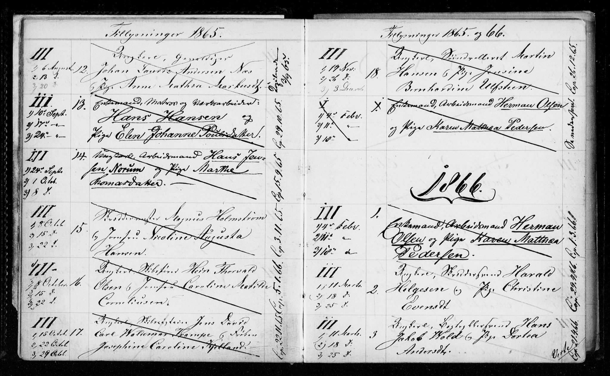 Garnisonsmenigheten Kirkebøker, AV/SAO-A-10846/H/Hb/L0001: Banns register no. II 1, 1865-1911