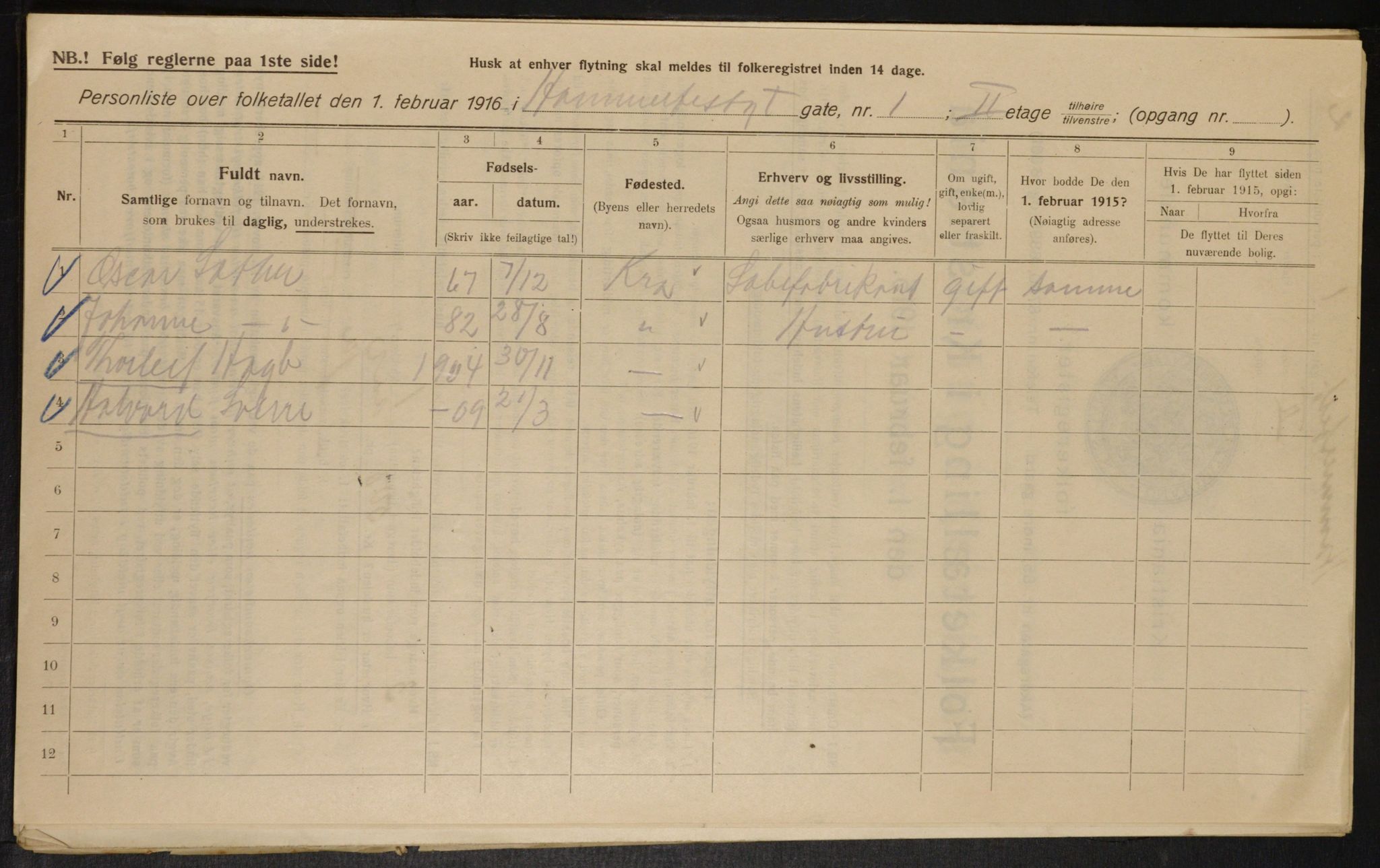 OBA, Municipal Census 1916 for Kristiania, 1916, p. 34799