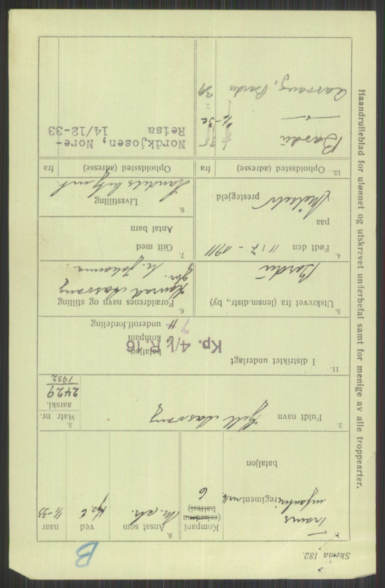 Forsvaret, Troms infanteriregiment nr. 16, AV/RA-RAFA-3146/P/Pa/L0016: Rulleblad for regimentets menige mannskaper, årsklasse 1932, 1932, p. 1653