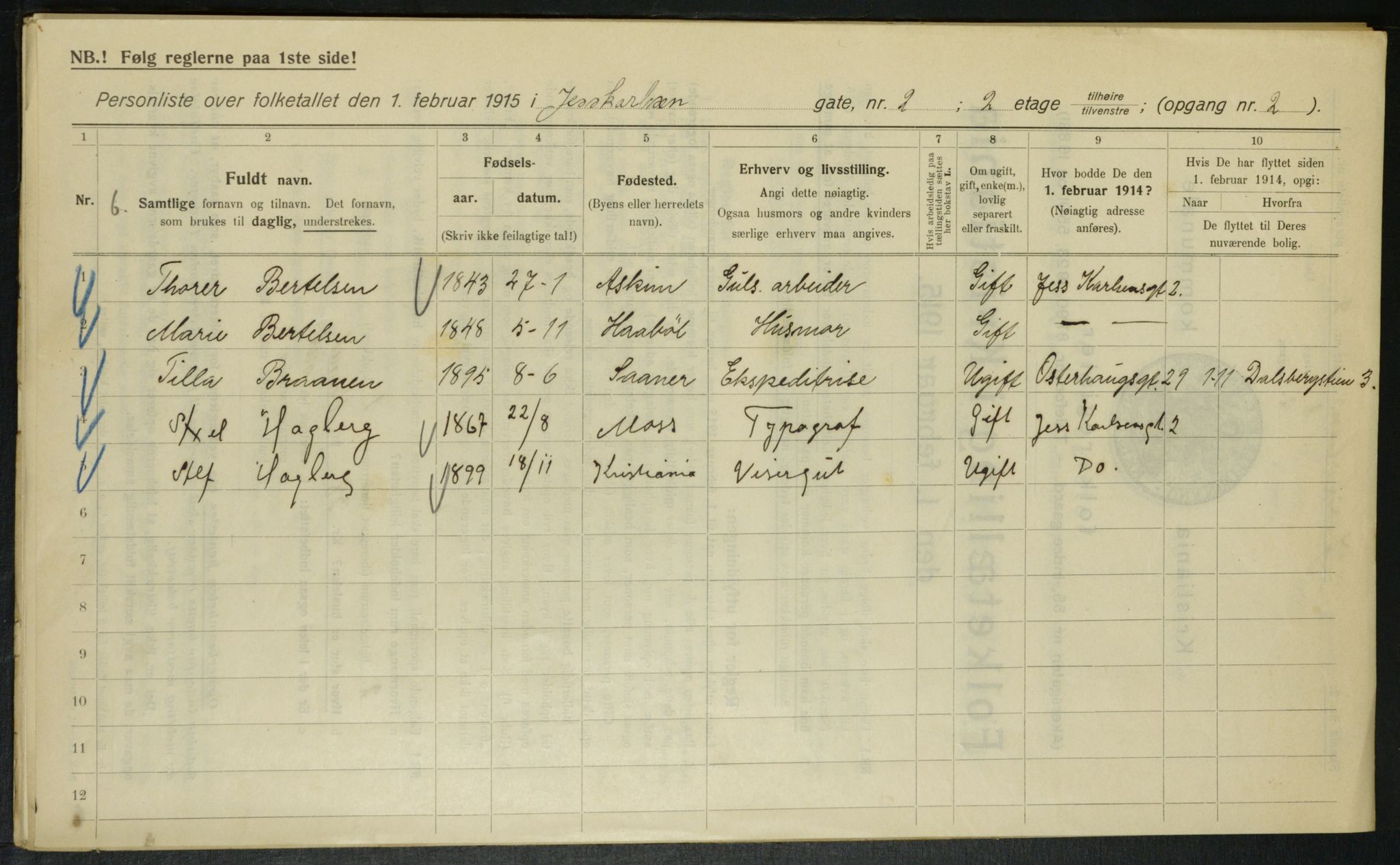 OBA, Municipal Census 1915 for Kristiania, 1915, p. 46518