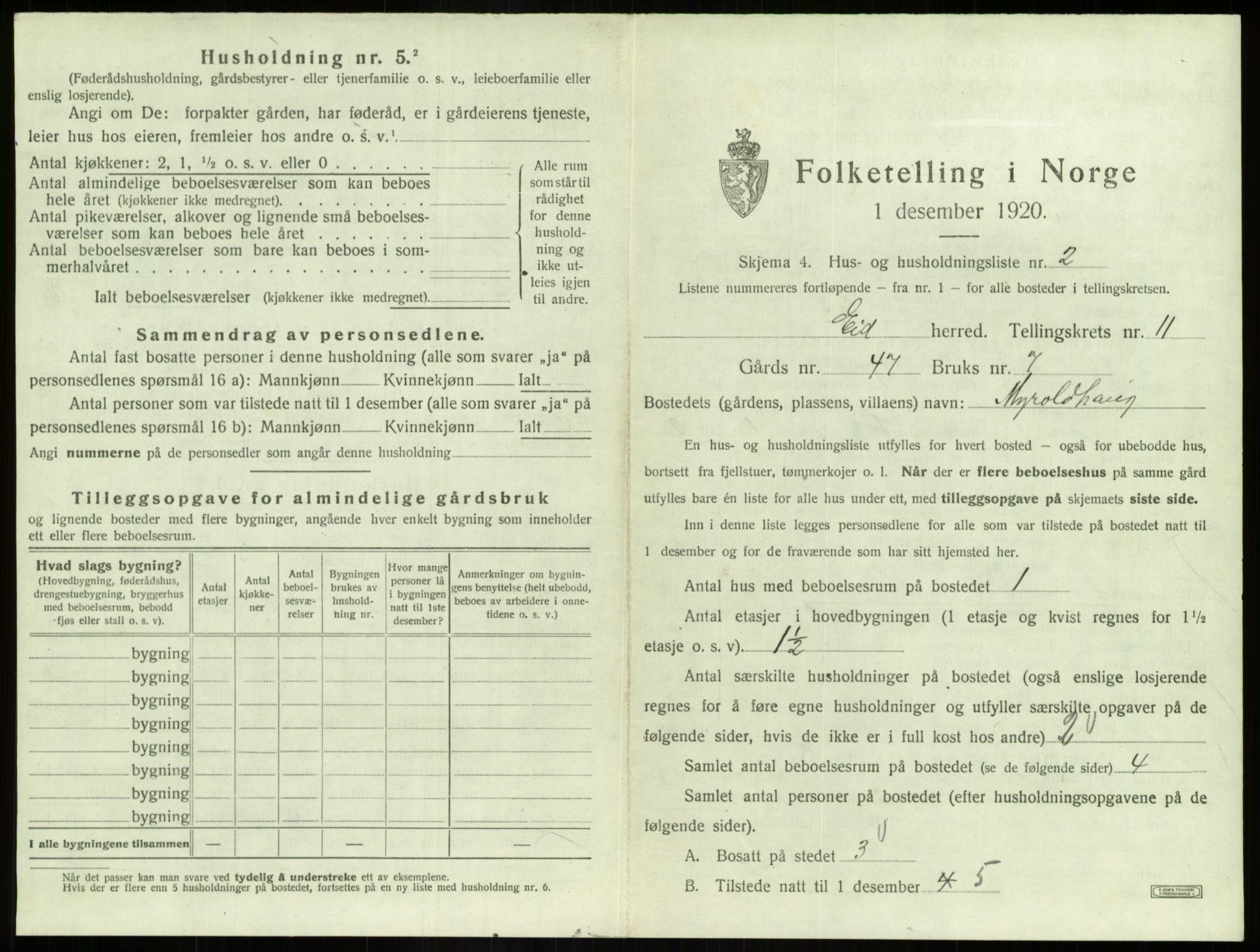 SAB, 1920 census for Eid, 1920, p. 839