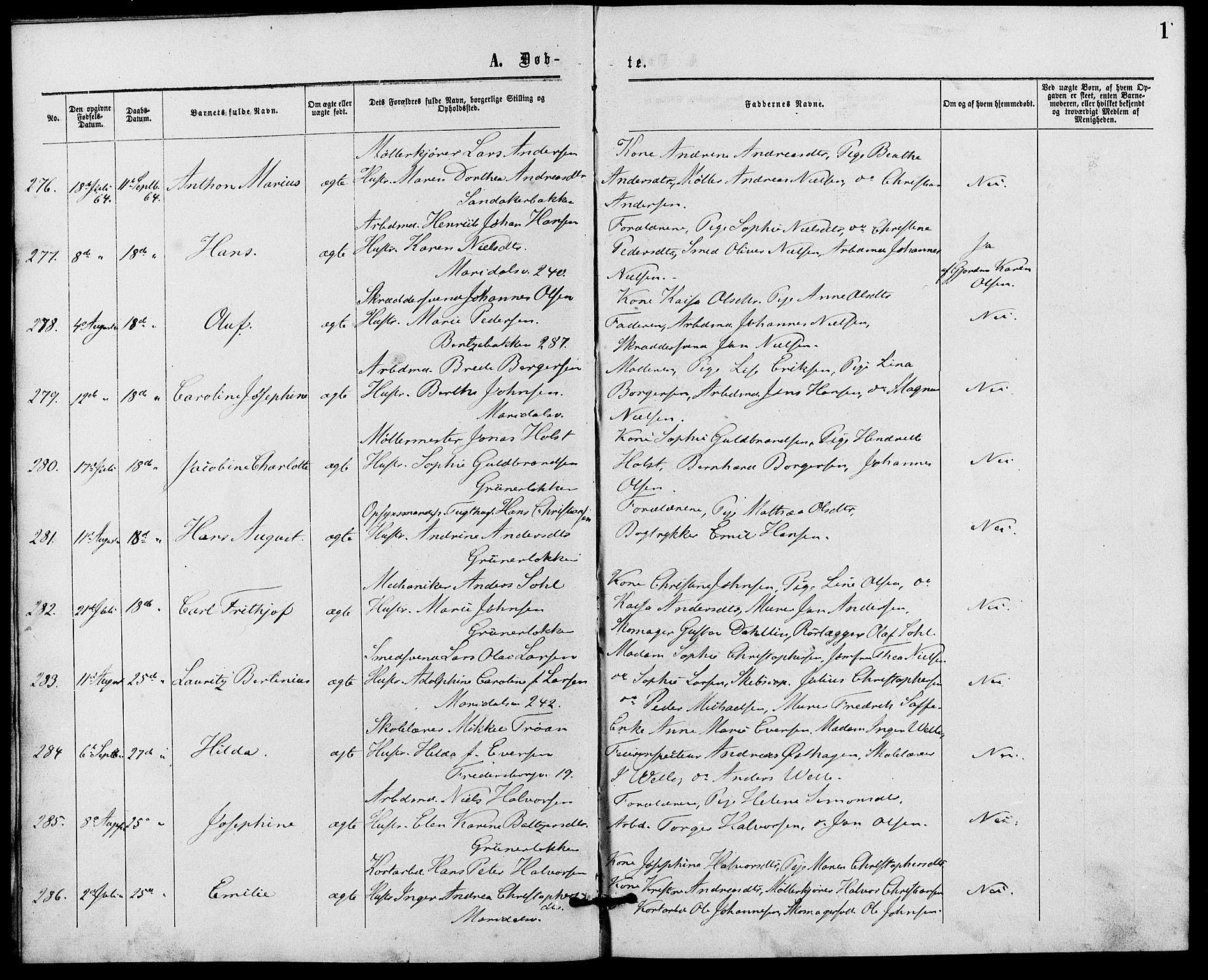 Gamle Aker prestekontor Kirkebøker, SAO/A-10617a/G/L0002: Parish register (copy) no. 2, 1864-1869, p. 1